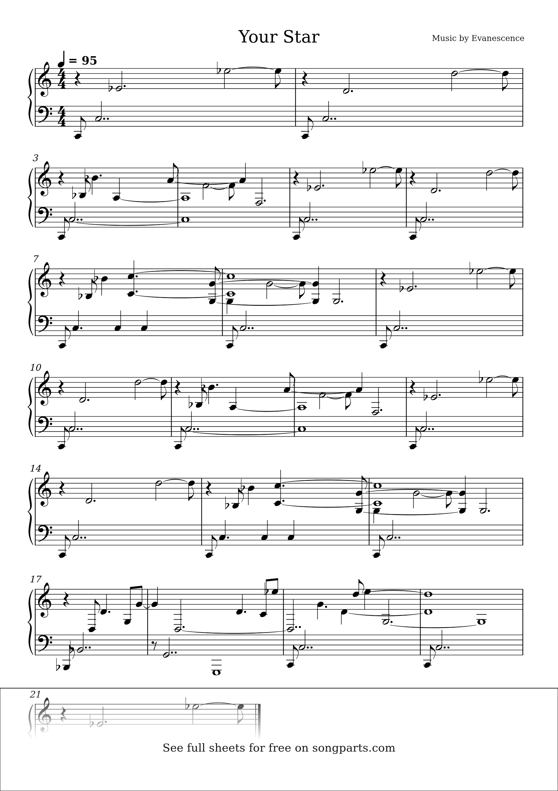 Sheet music preview for Your Star by Evanescence