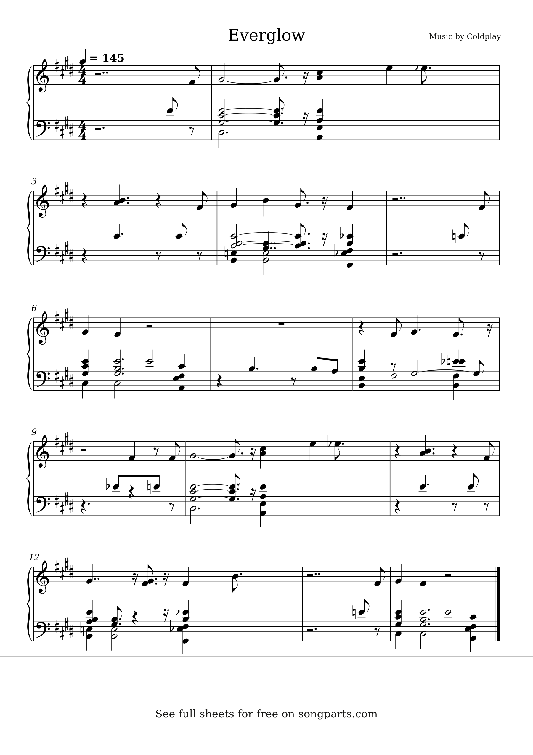 Sheet music preview for Everglow by Coldplay