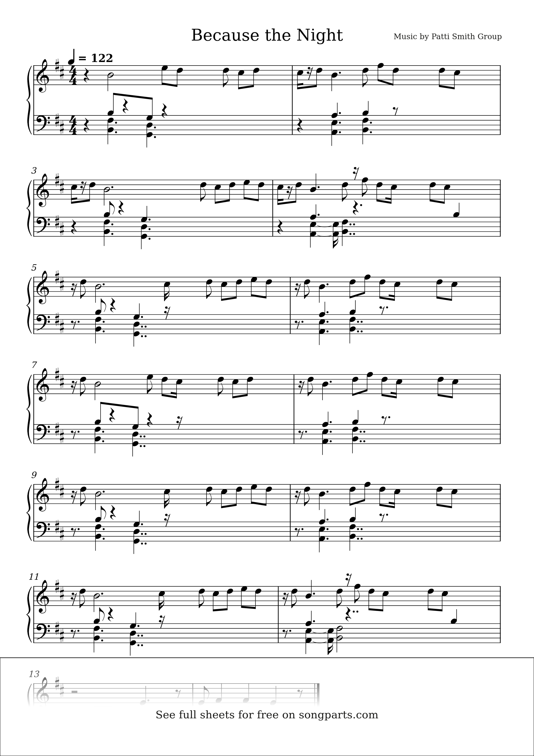 Sheet music preview for Because the Night by Patti Smith Group