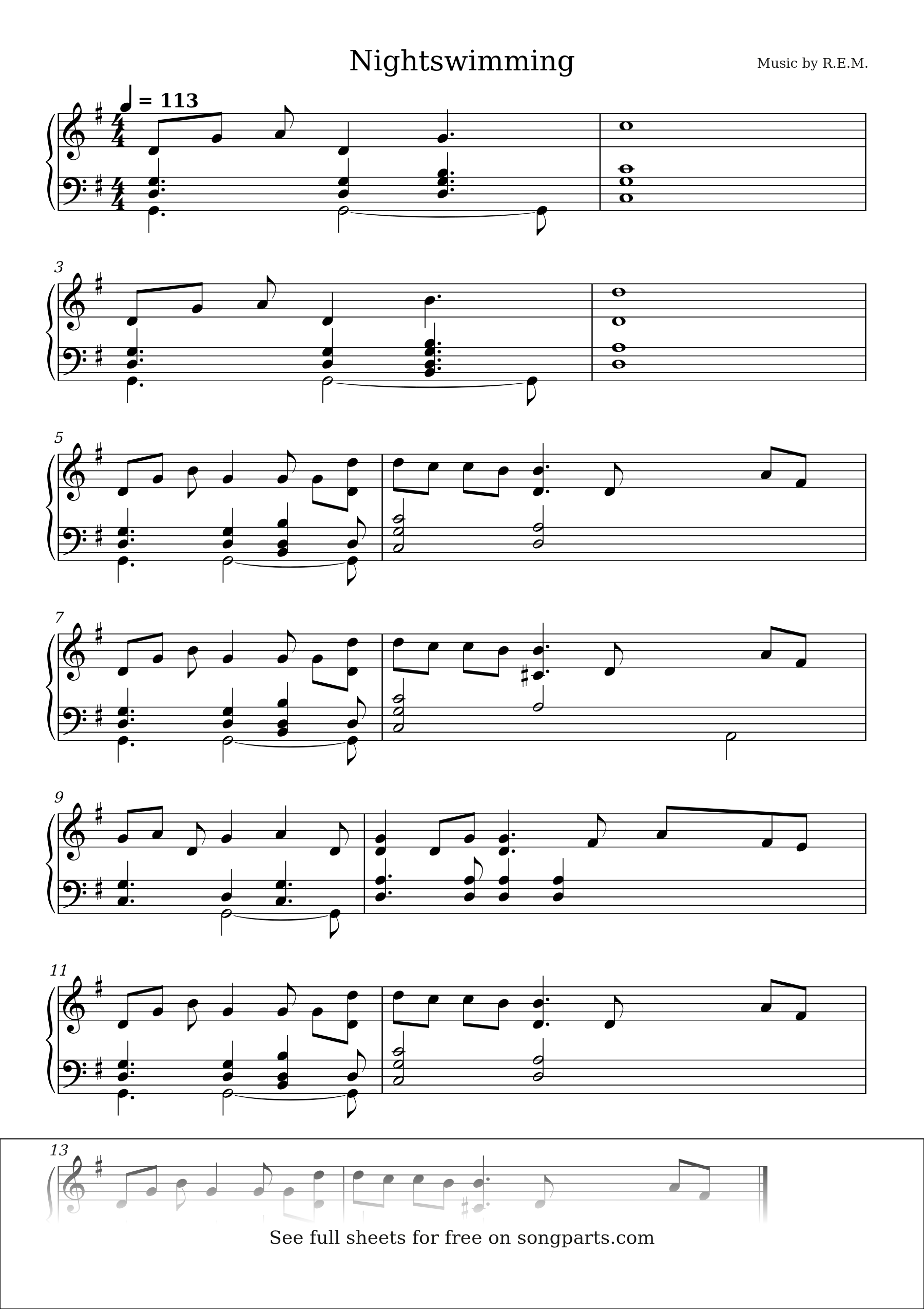 Vista previa de la partitura de Nightswimming de R.E.M.