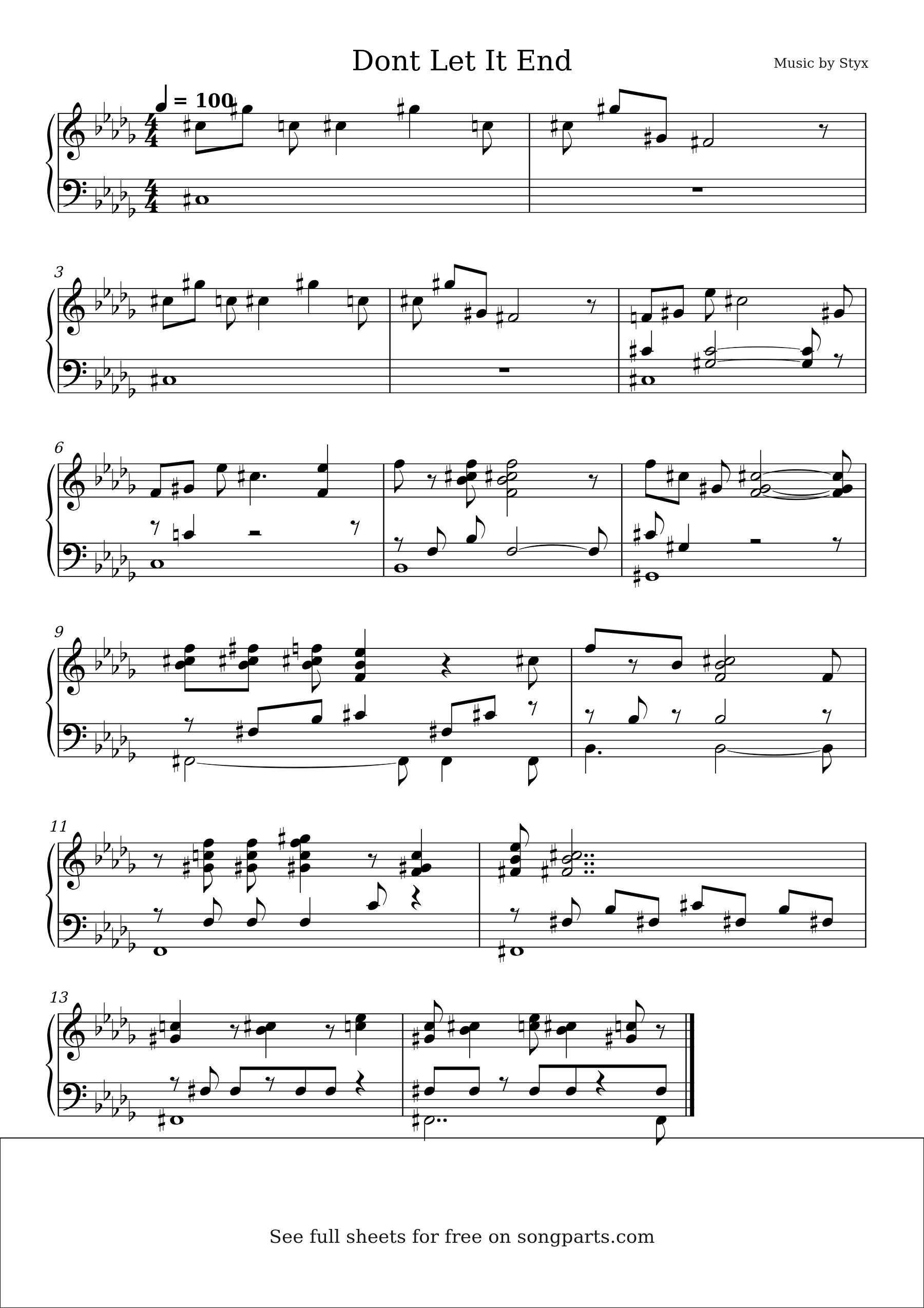 Vista previa de la partitura de Dont Let It End de Styx
