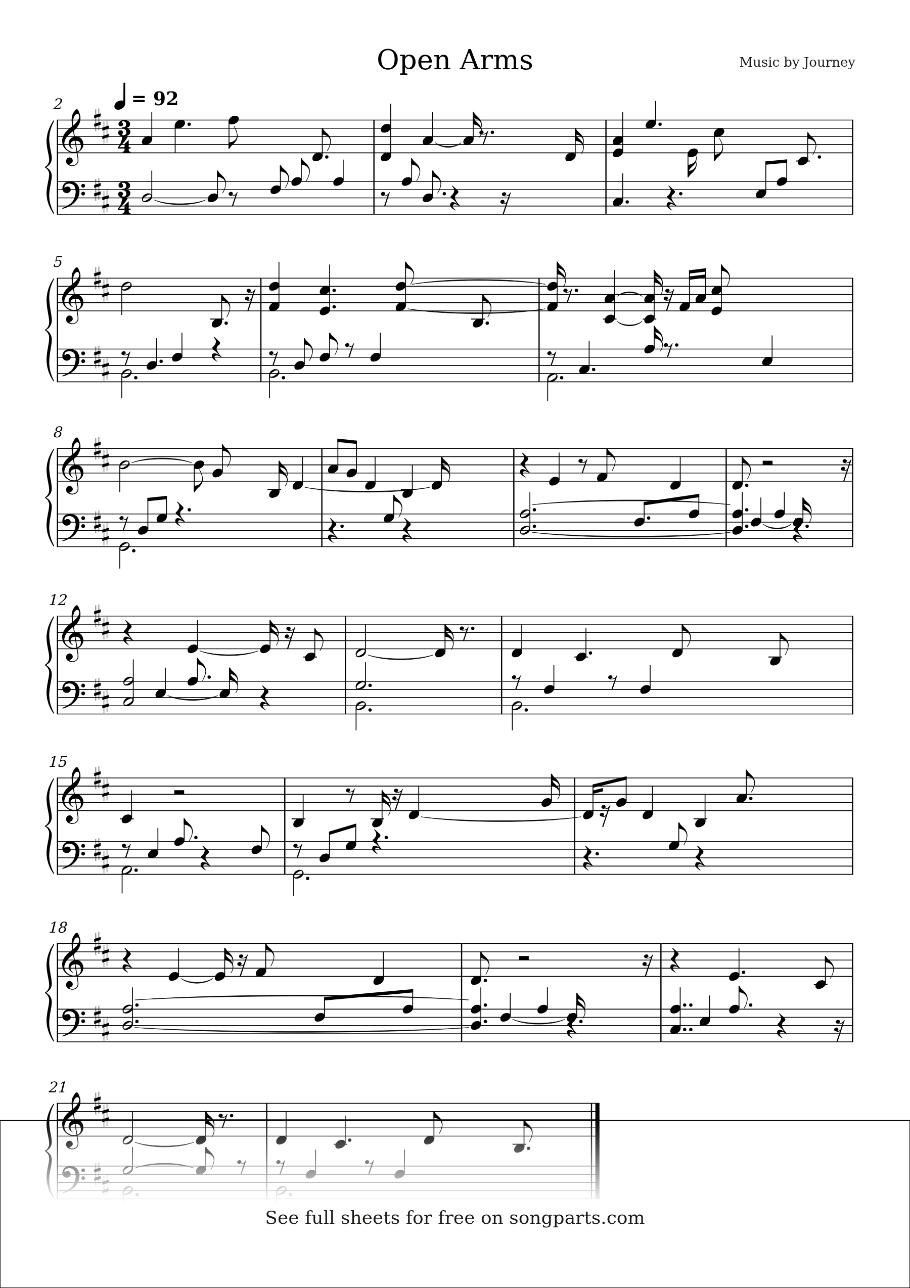 Vista previa de la partitura de Open Arms de Journey