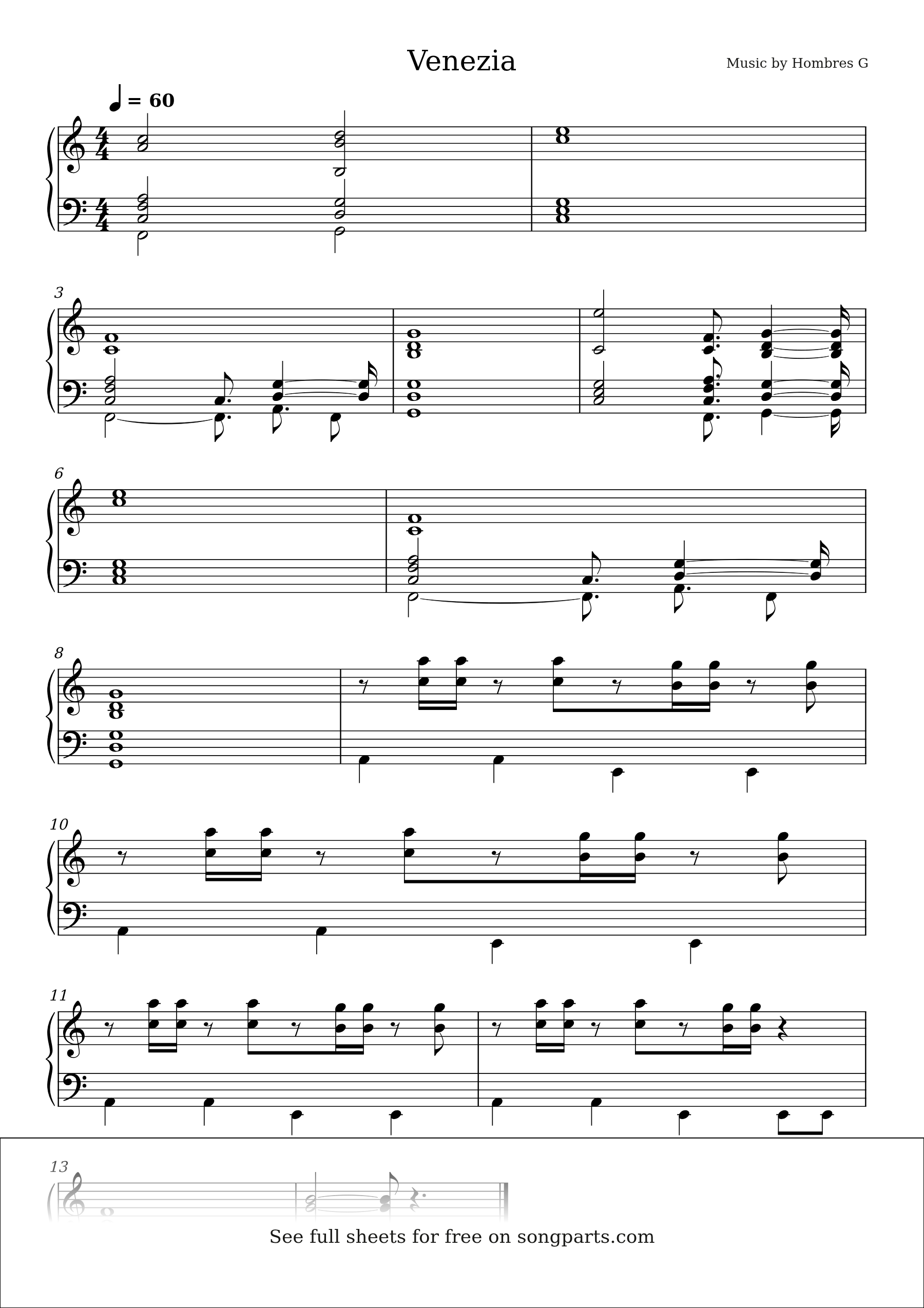 Sheet music preview for Venezia by Hombres G