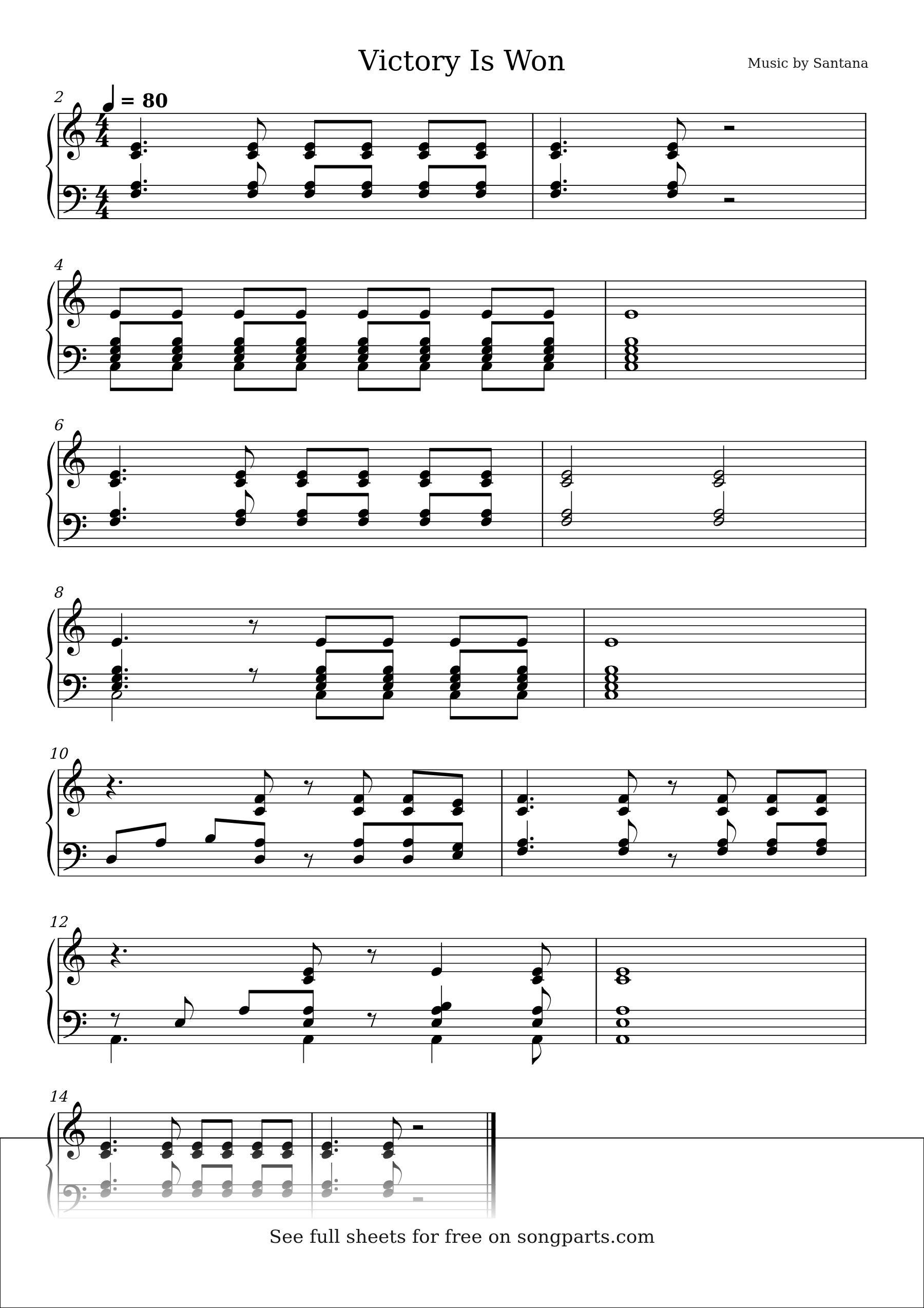 Vista previa de la partitura de Victory Is Won de Santana