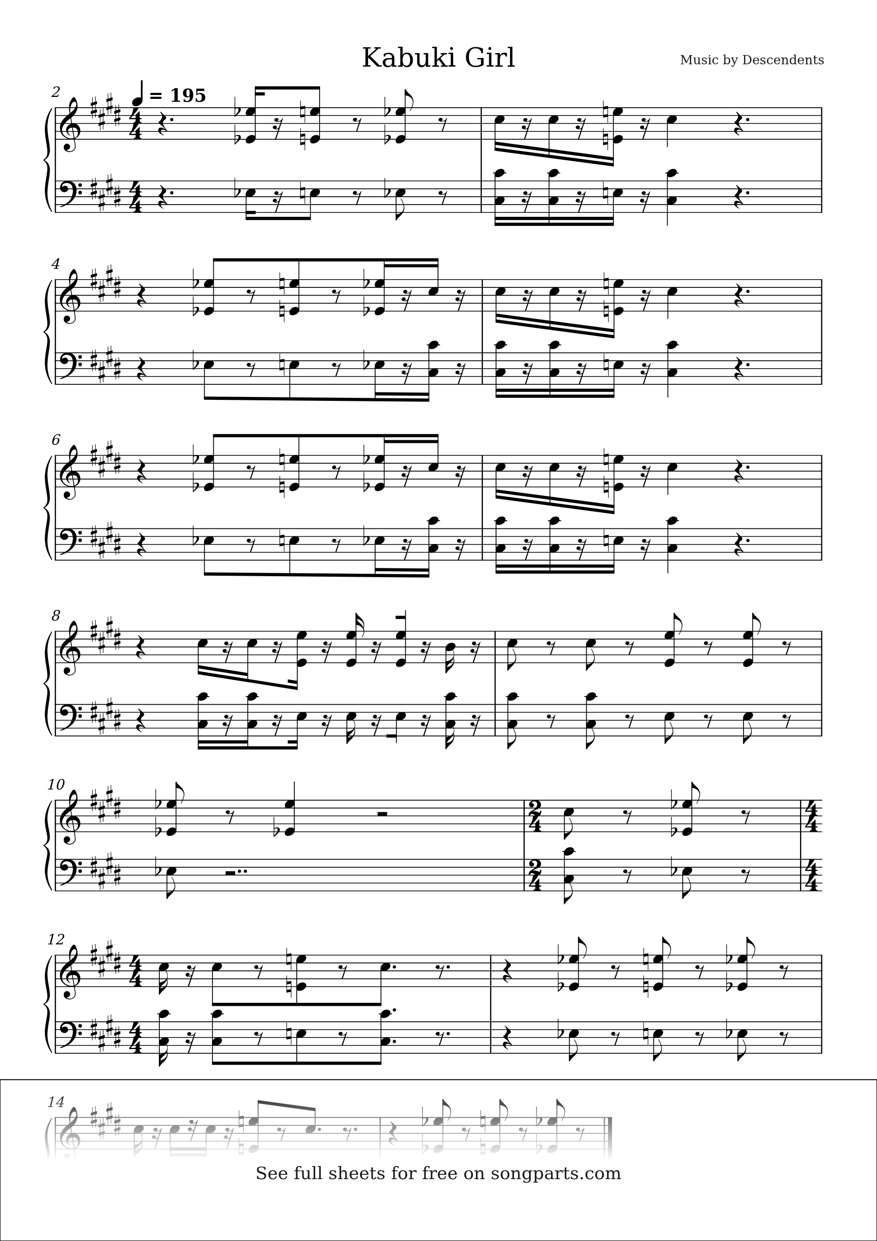 Sheet music preview for Kabuki Girl by Descendents
