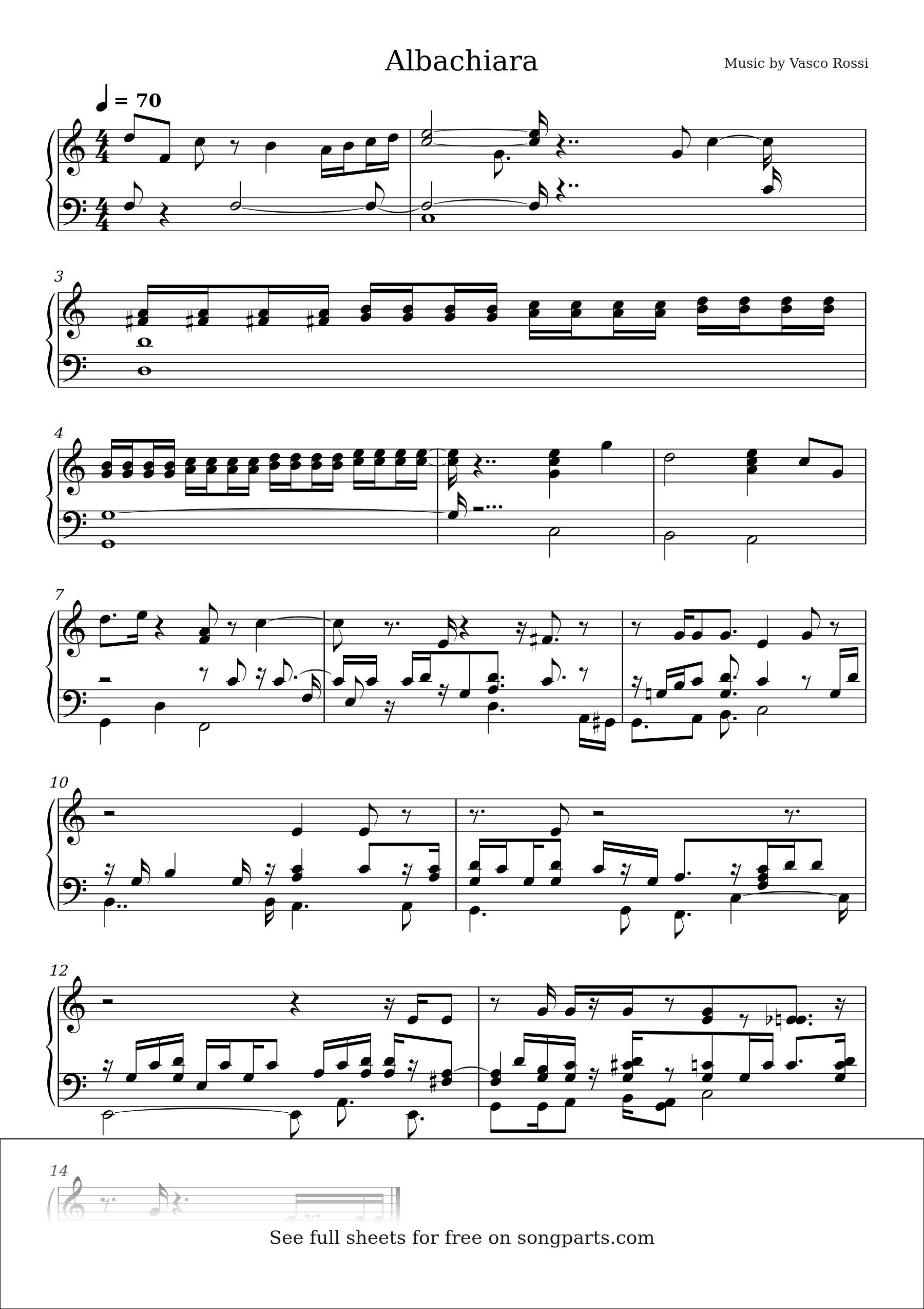 Vista previa de la partitura de Albachiara de Vasco Rossi