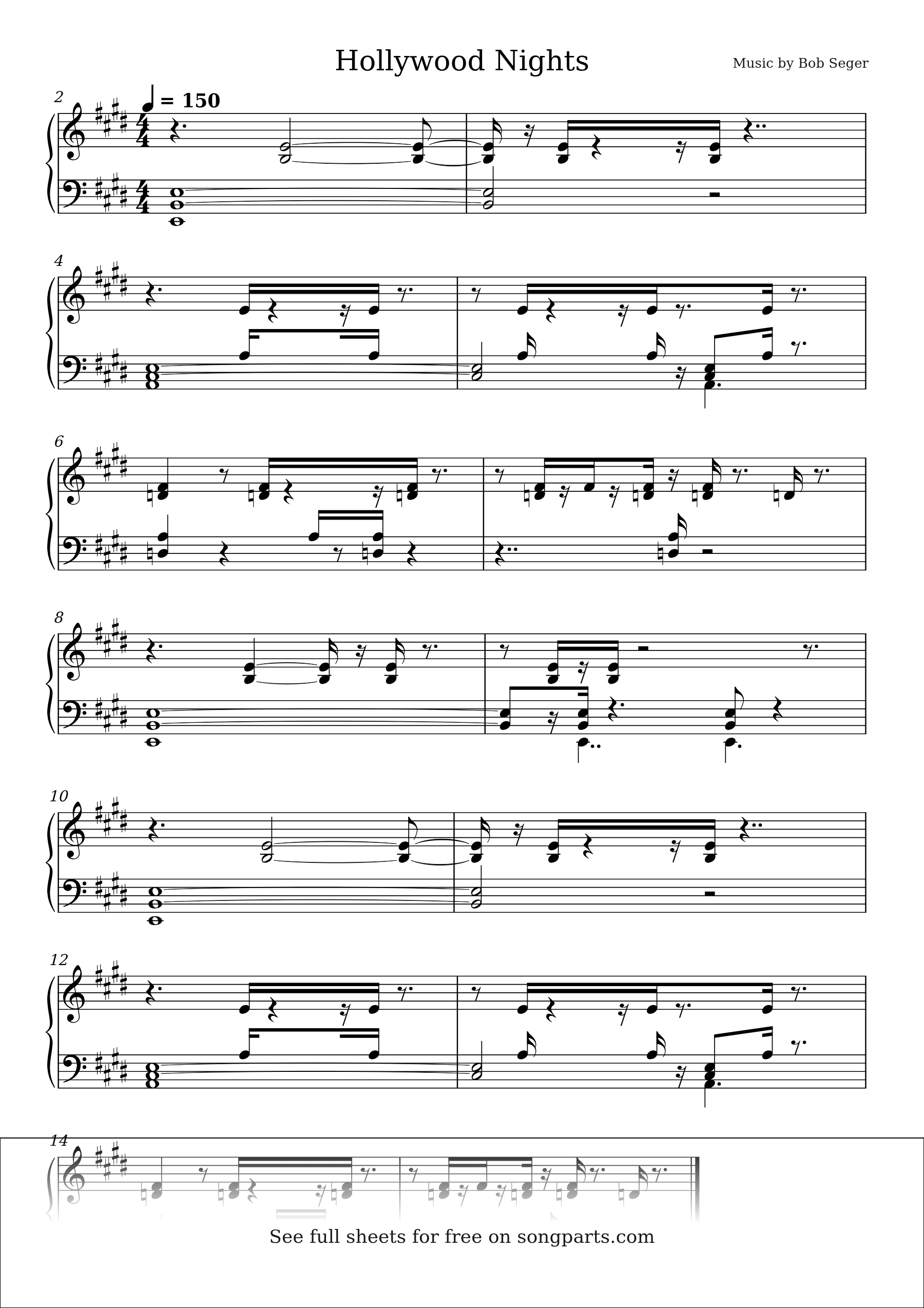 Vista previa de la partitura de Hollywood Nights de Bob Seger