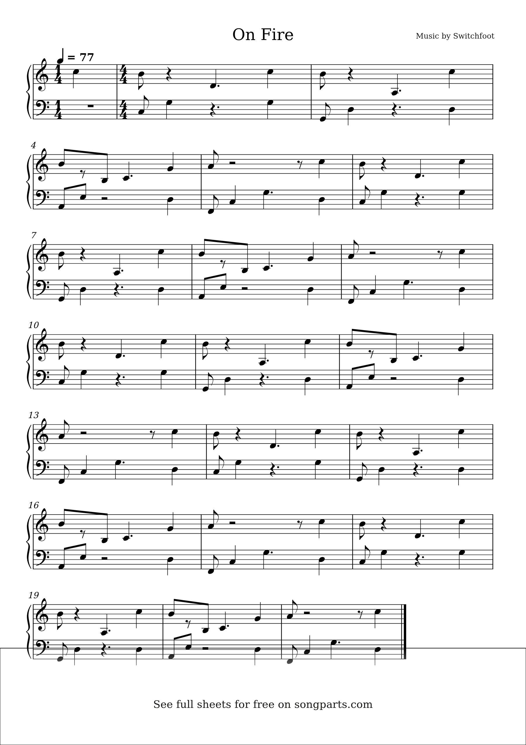 Vista previa de la partitura de On Fire de Switchfoot