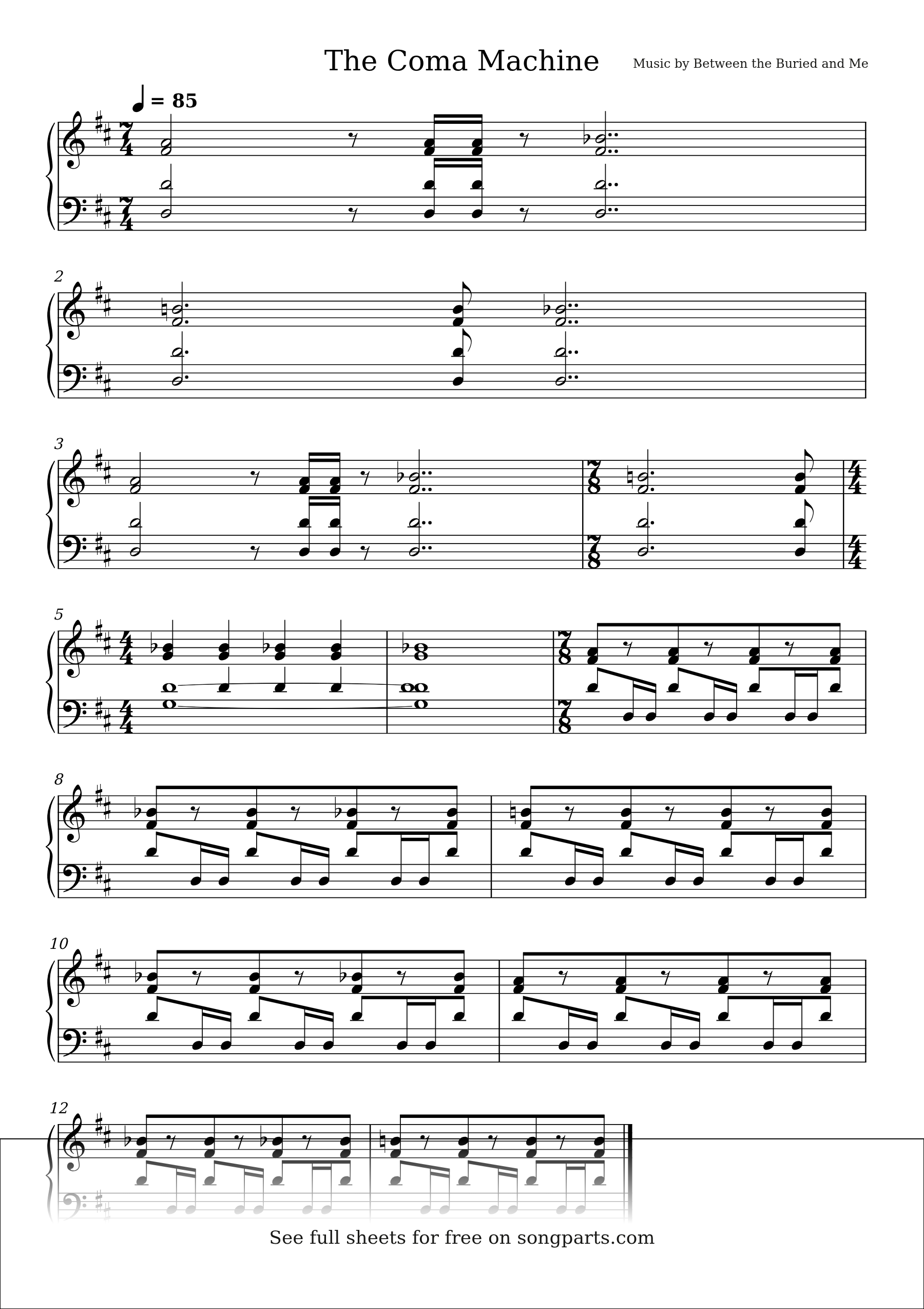 Sheet music preview for The Coma Machine by Between the Buried and Me