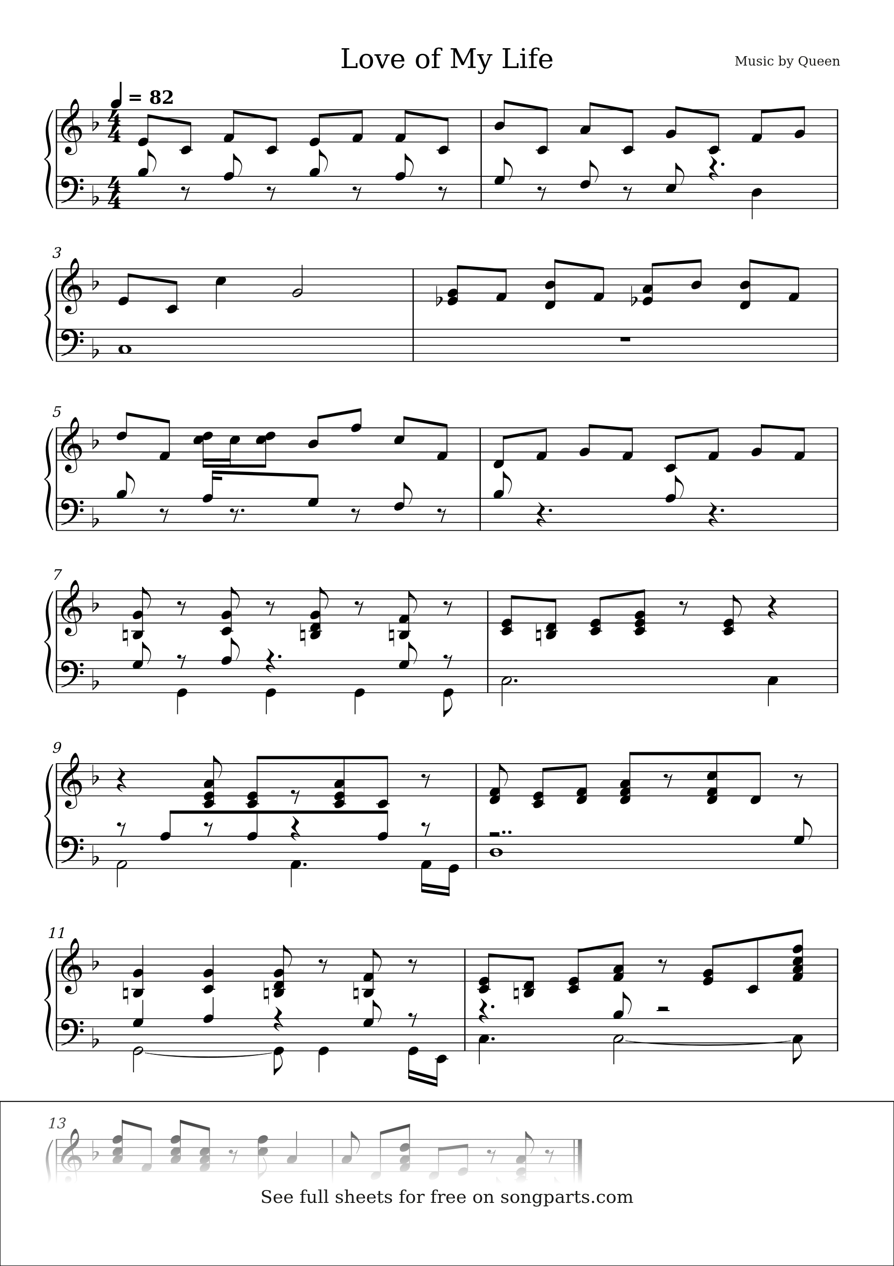 Sheet music preview for Love of My Life by Queen