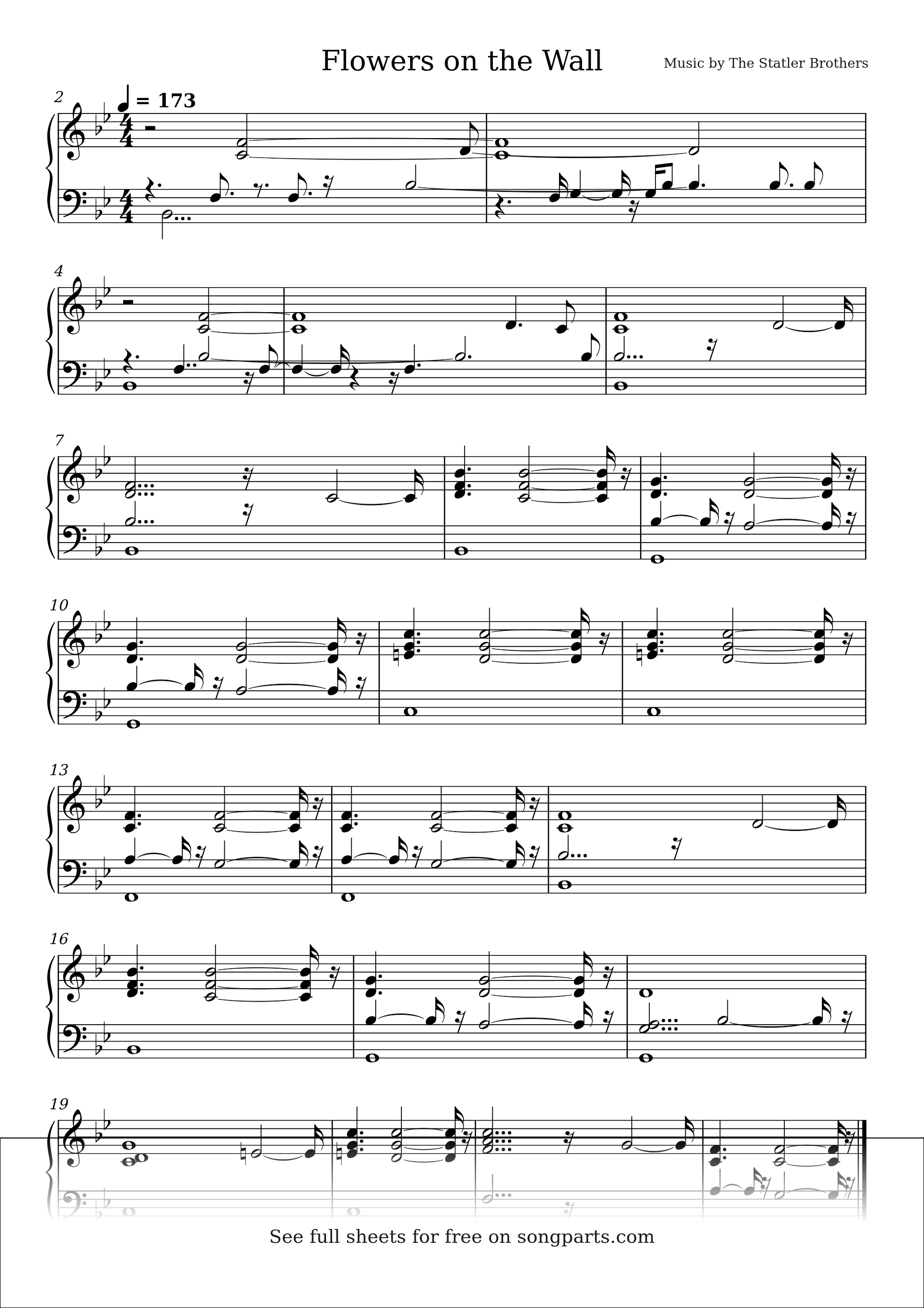 Sheet music preview for Flowers on the Wall by The Statler Brothers
