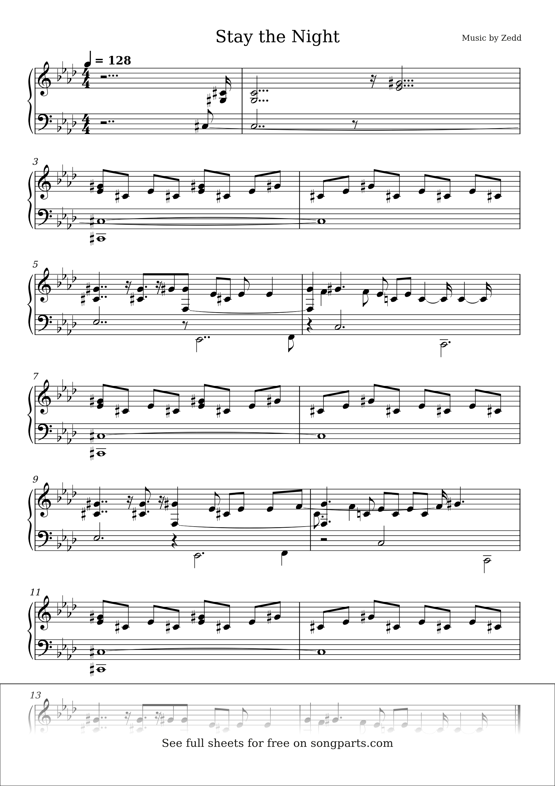 Vista previa de la partitura de Stay the Night de Zedd