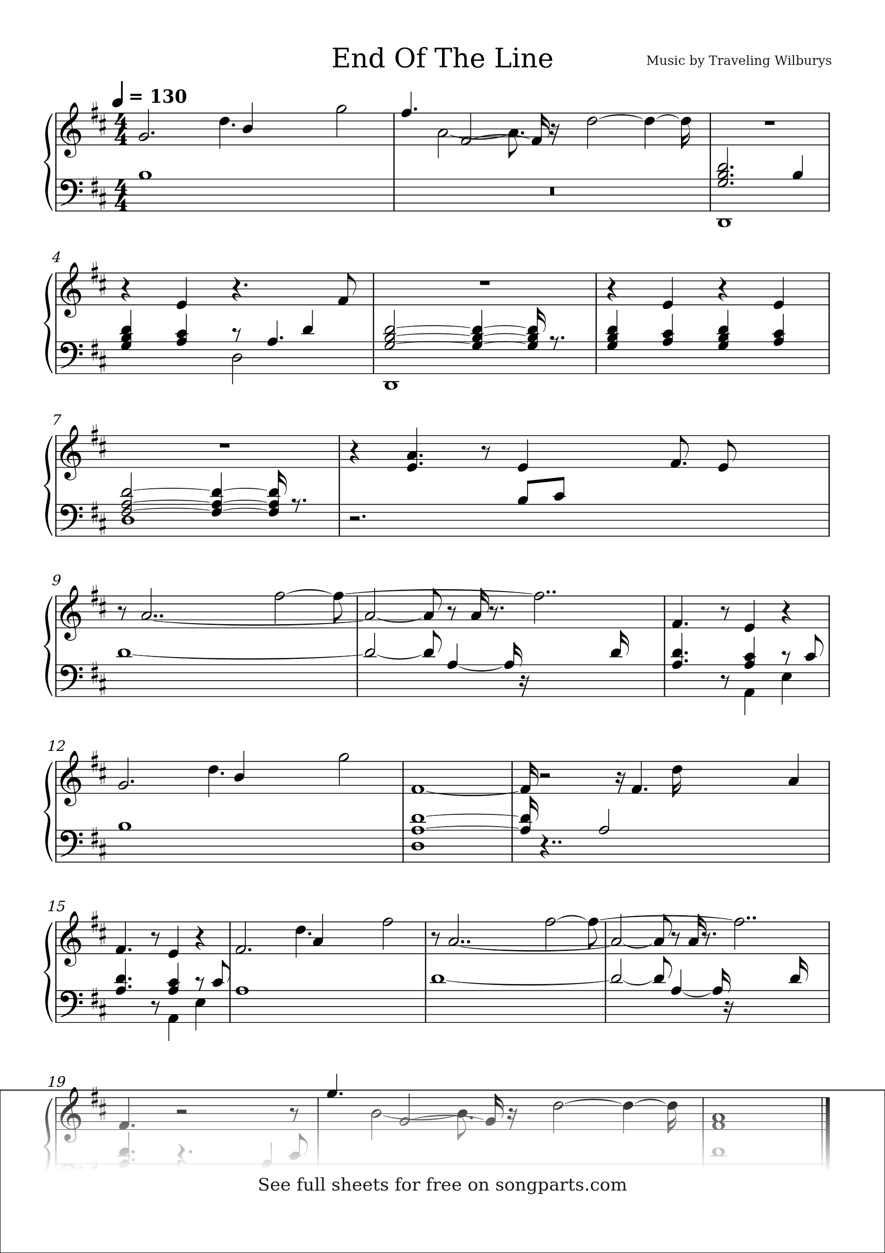 Sheet music preview for End Of The Line by Traveling Wilburys