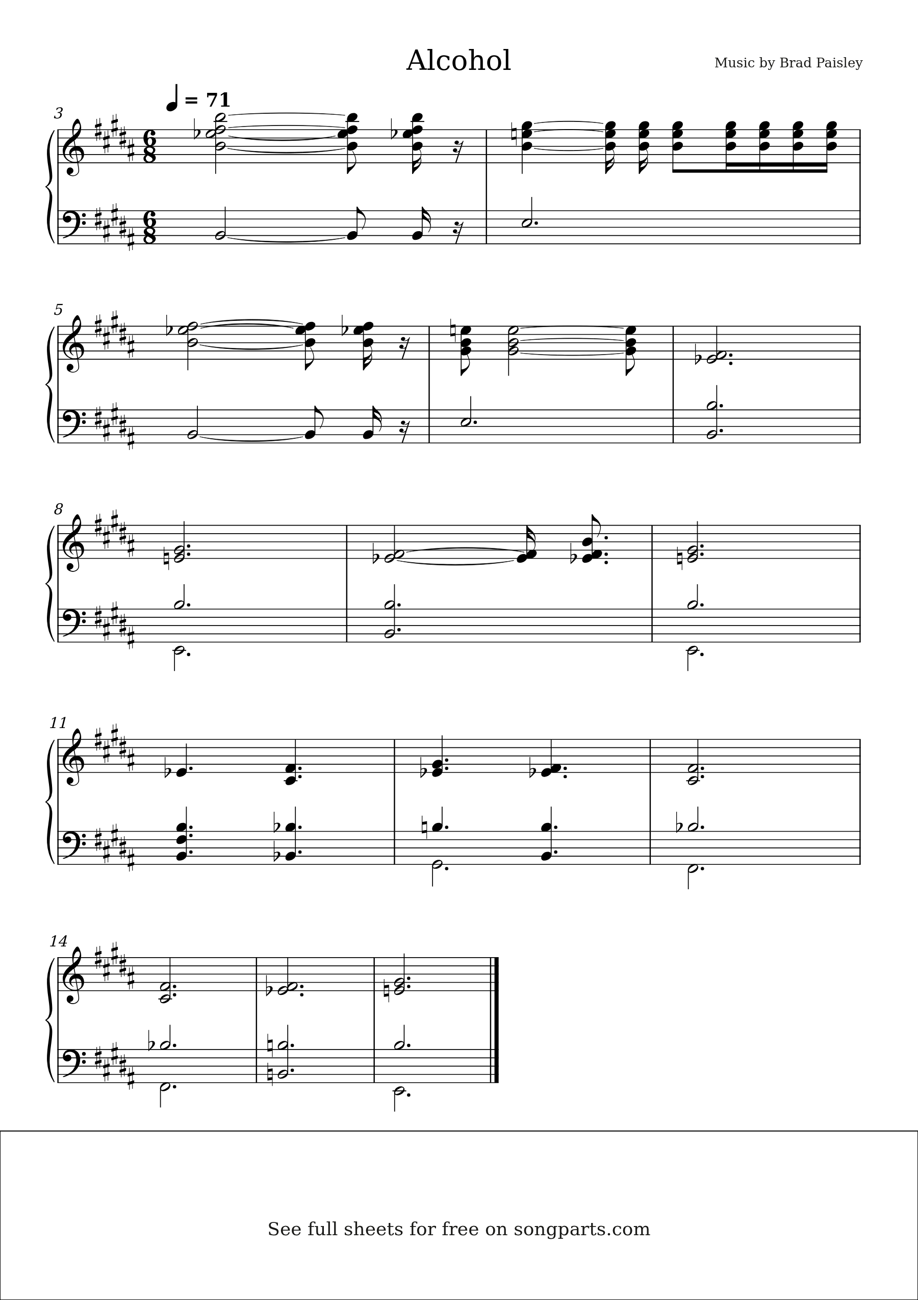 Vista previa de la partitura de Alcohol de Brad Paisley