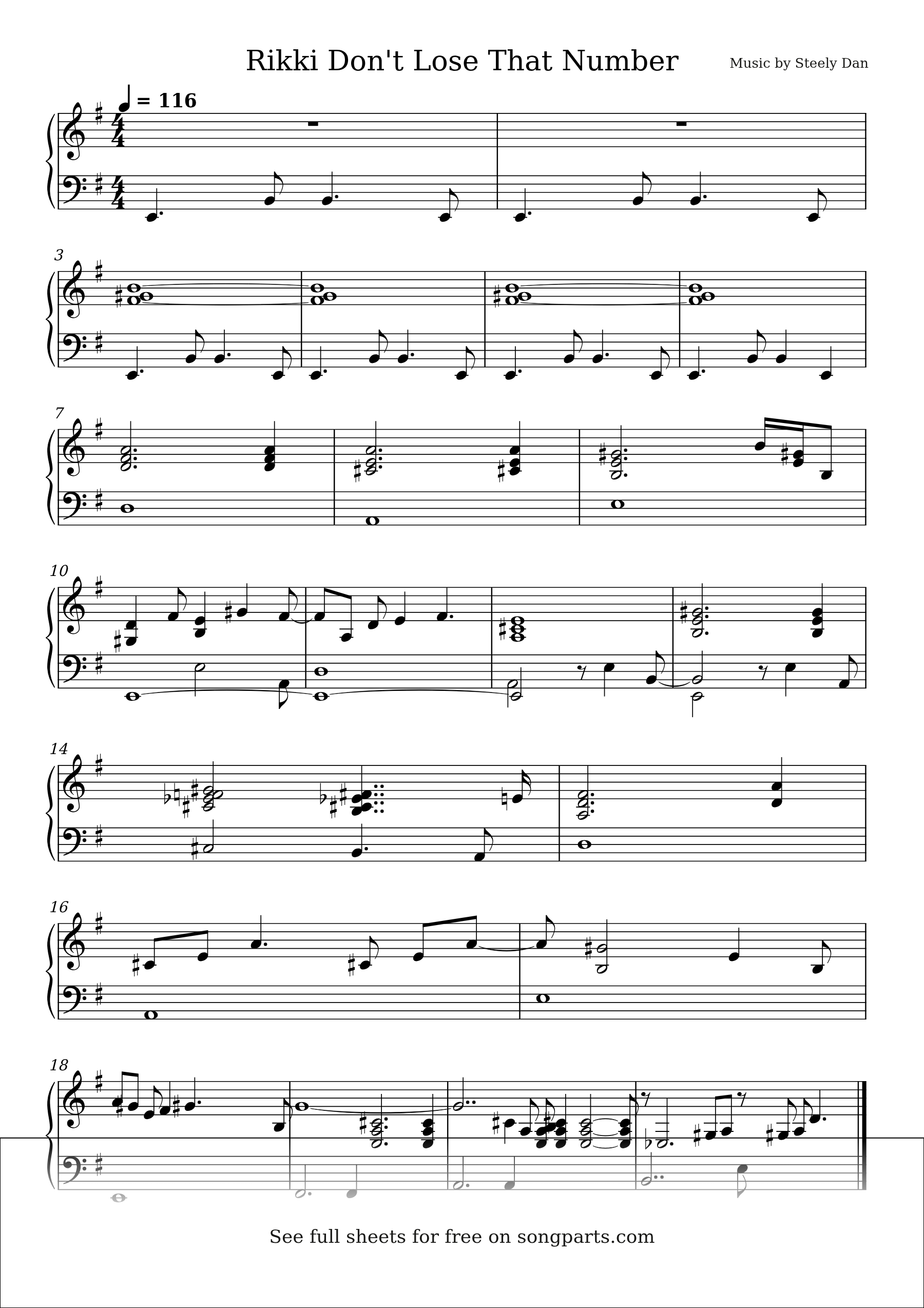 Sheet music preview for Rikki Don't Lose That Number by Steely Dan