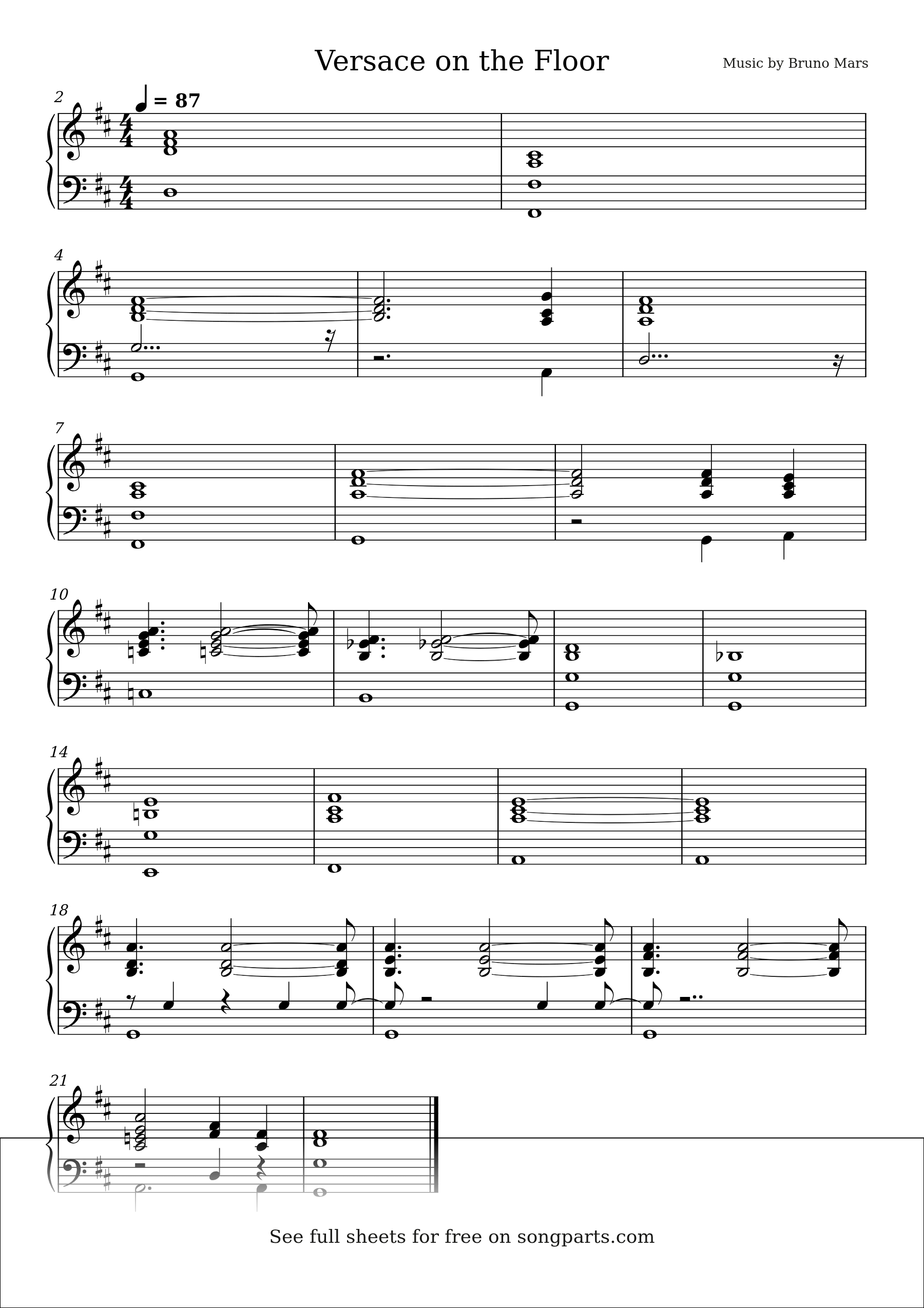 Vista previa de la partitura de Versace on the Floor de Bruno Mars