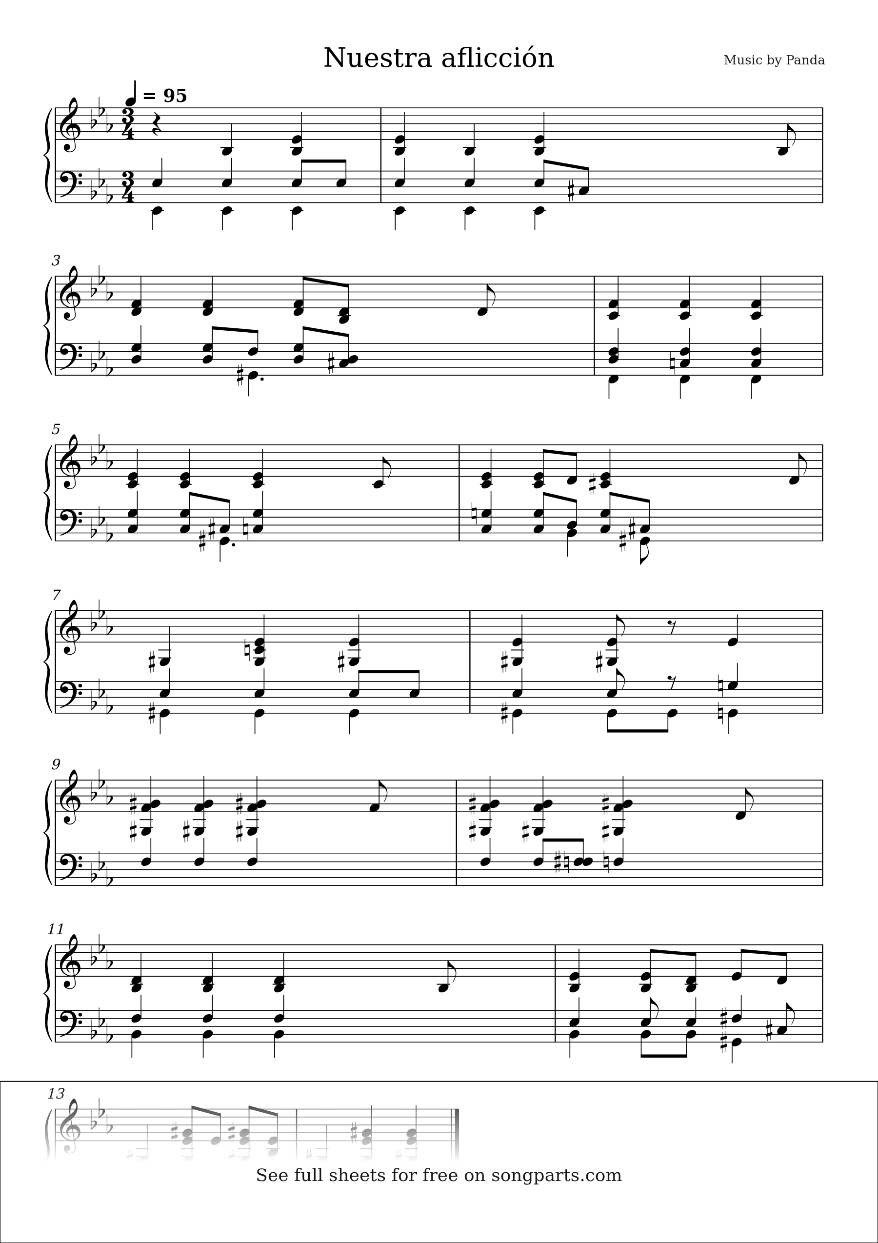 Sheet music preview for Nuestra aflicción by Panda