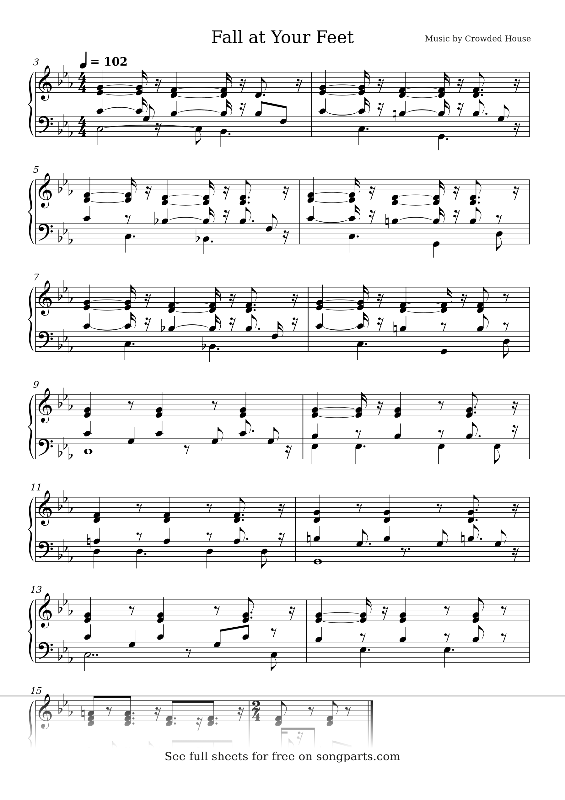 Vista previa de la partitura de Fall at Your Feet de Crowded House