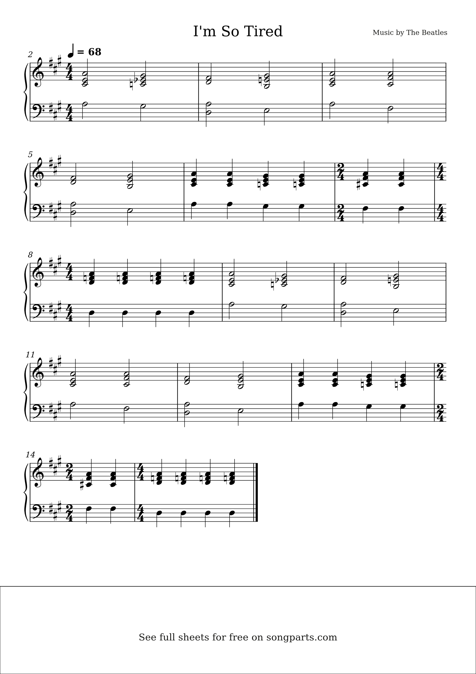Vista previa de la partitura de I'm So Tired de The Beatles