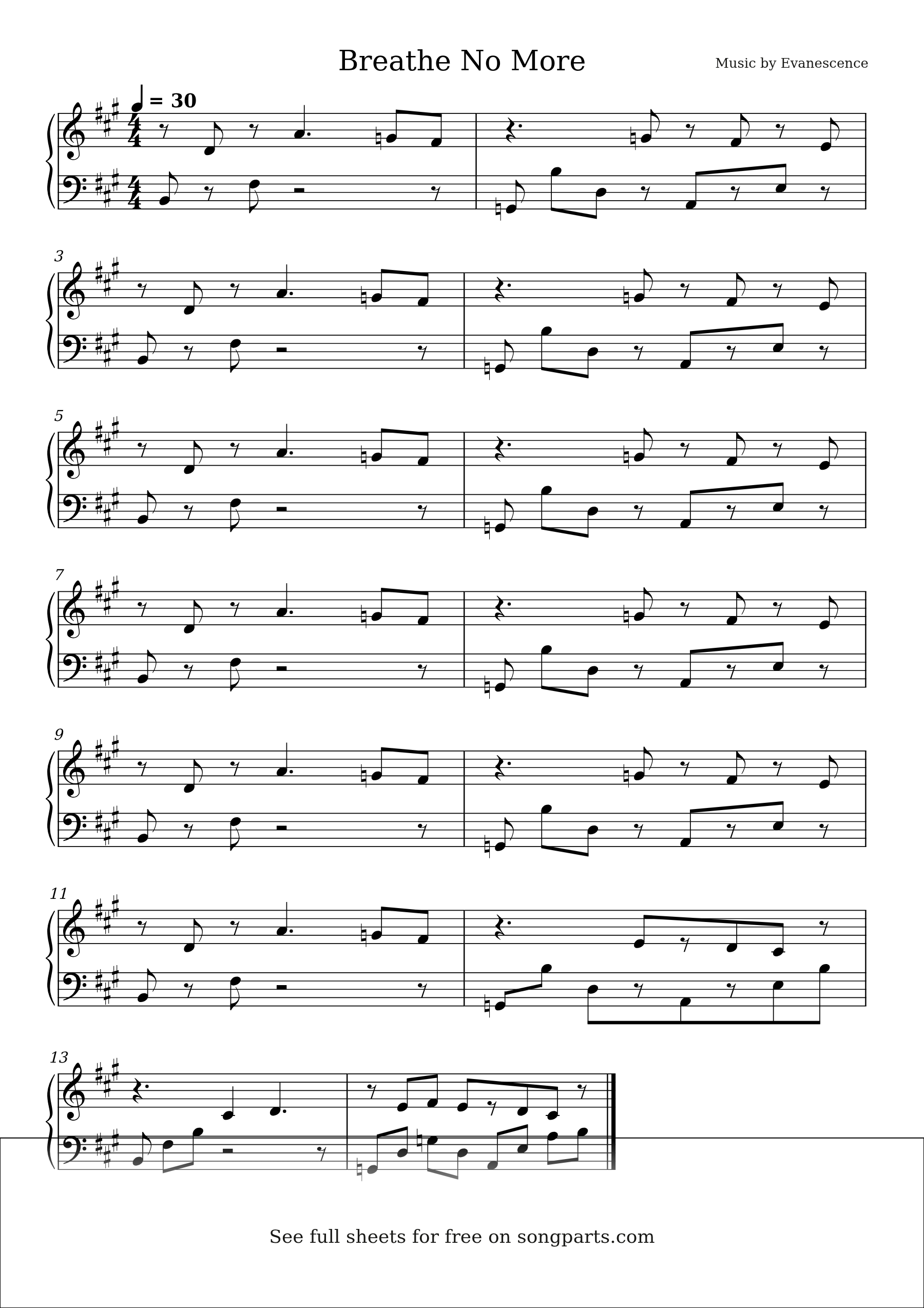 Vista previa de la partitura de Breathe No More de Evanescence