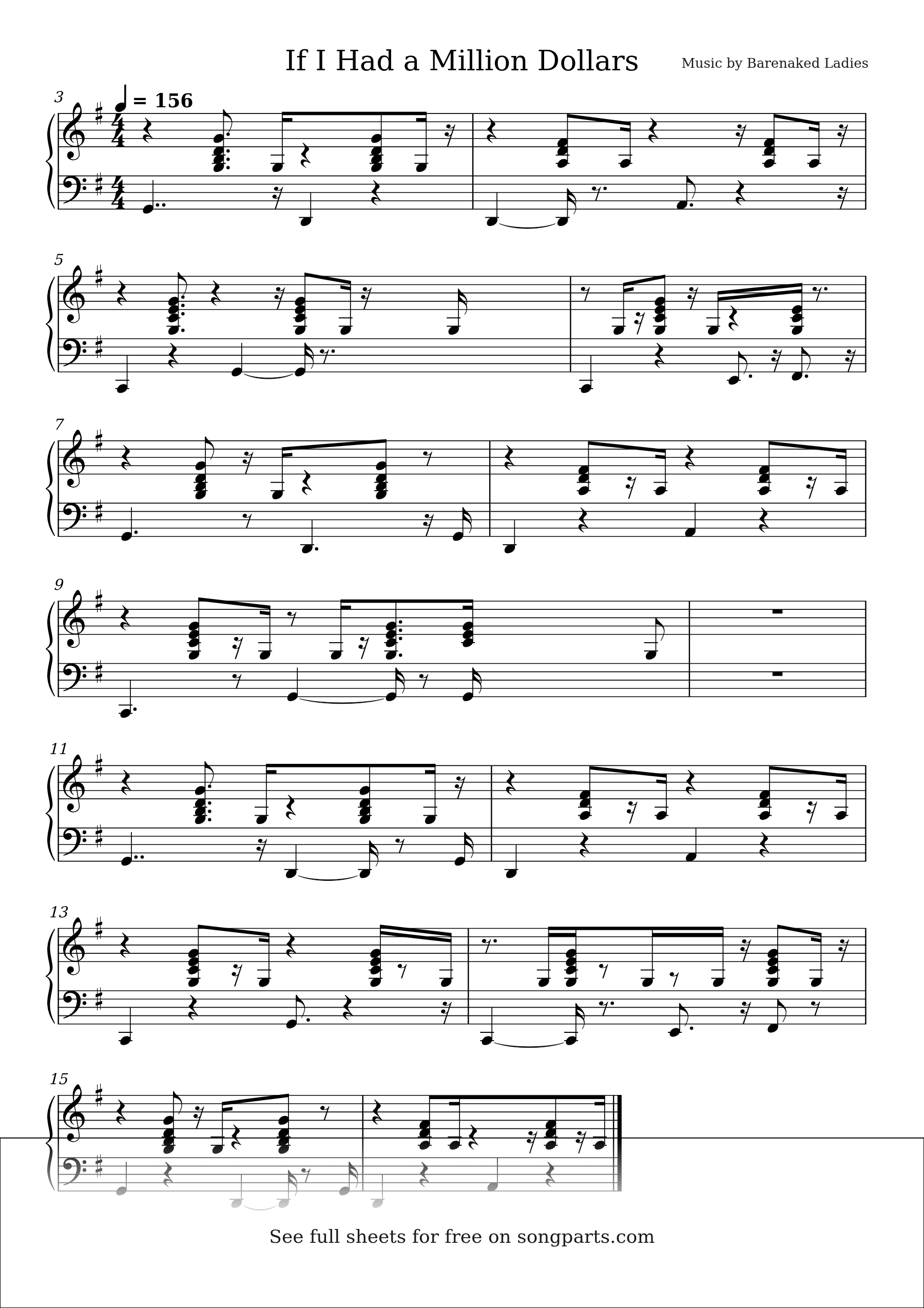 Sheet music preview for If I Had a Million Dollars by Barenaked Ladies