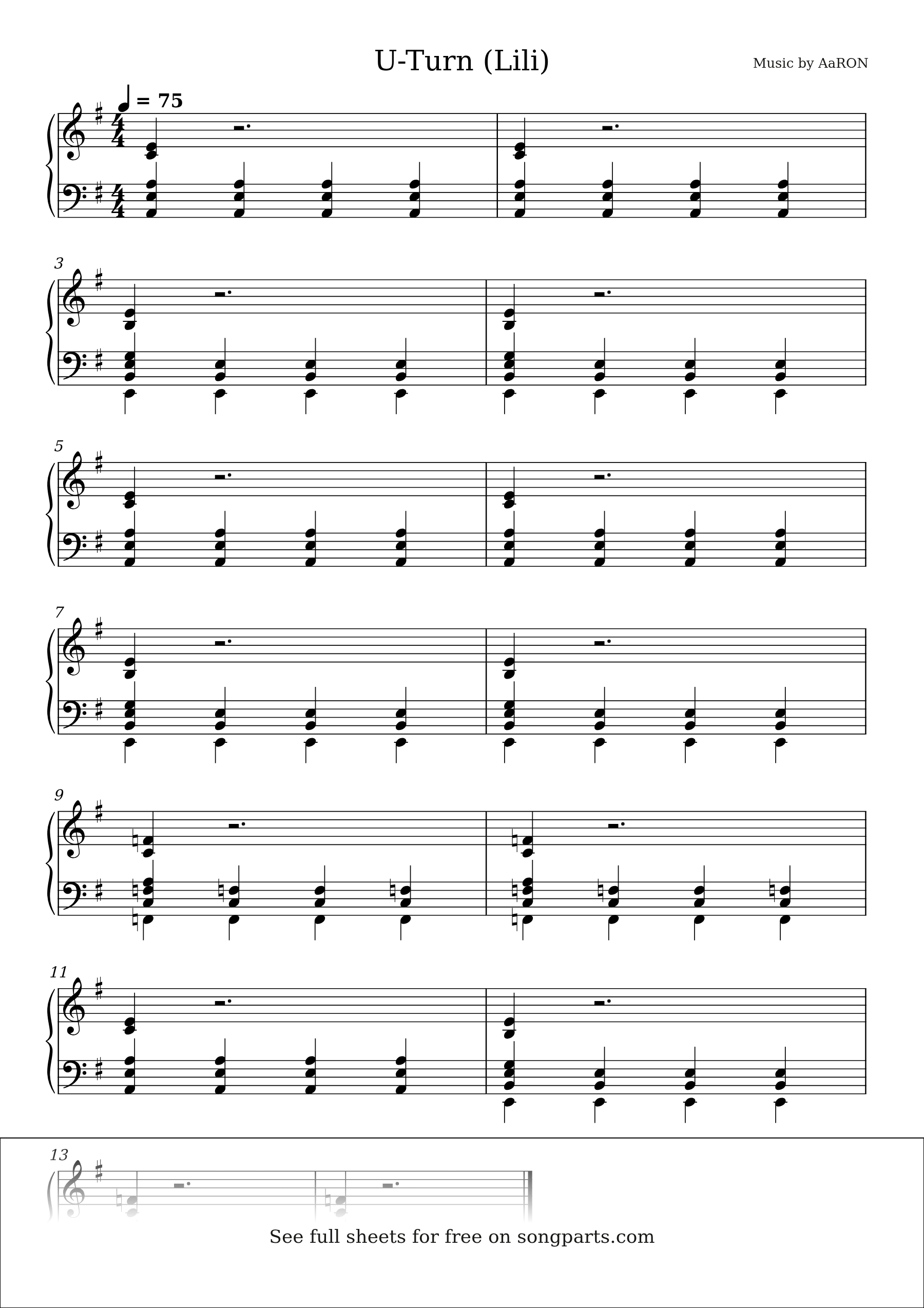 Vista previa de la partitura de U-Turn (Lili) de AaRON