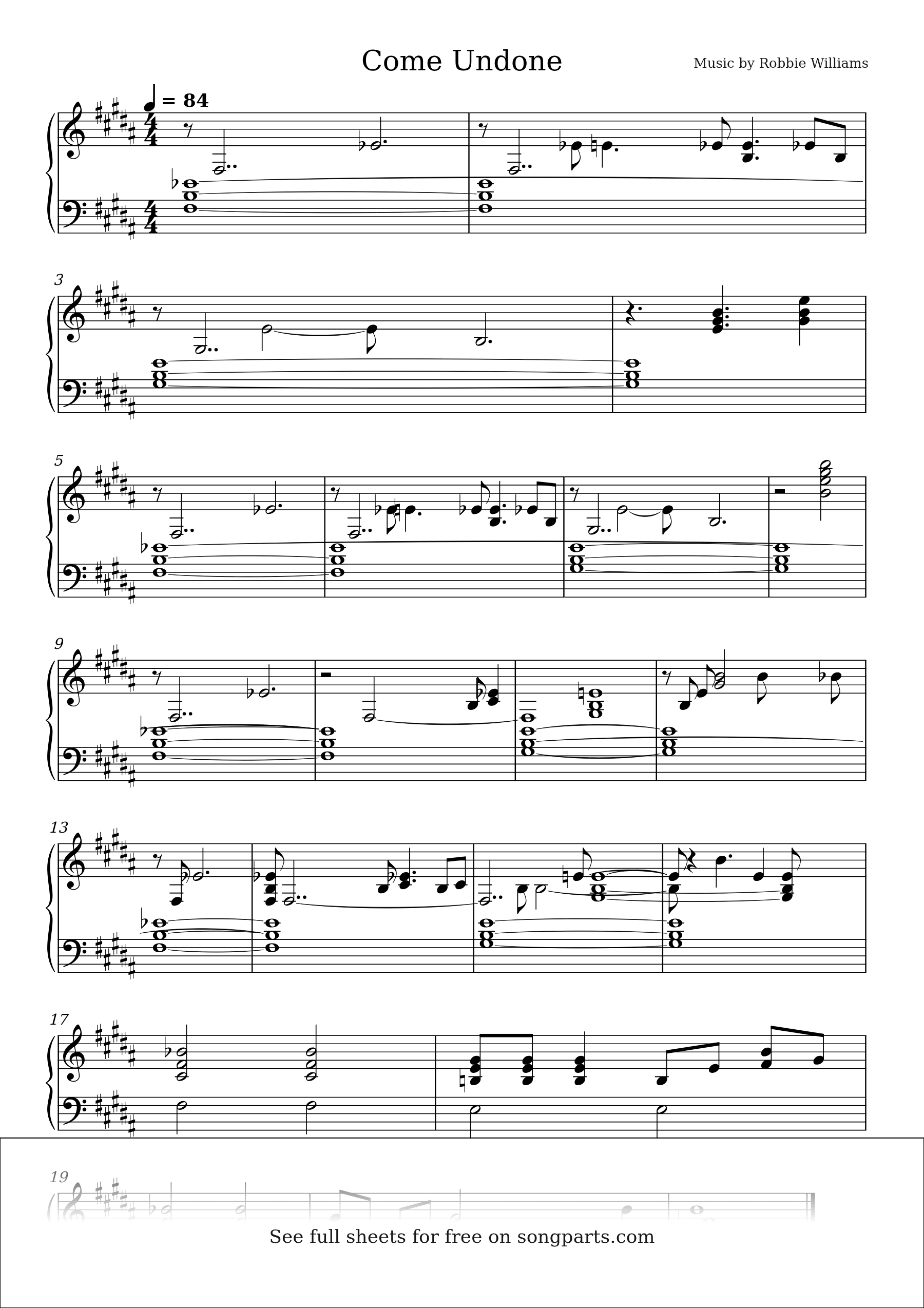 Превью нот Come Undone (Robbie Williams)