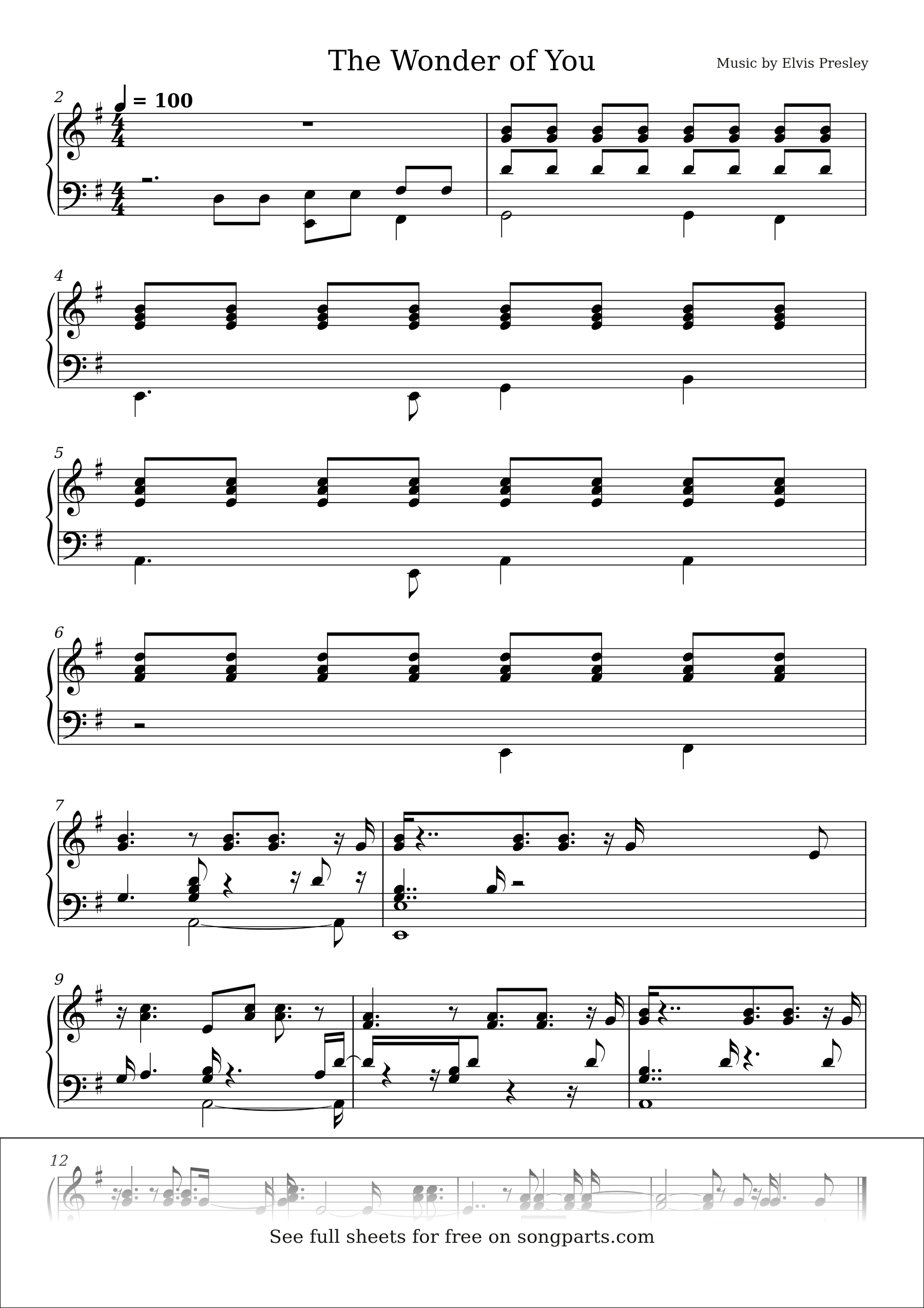 Sheet music preview for The Wonder of You by Elvis Presley