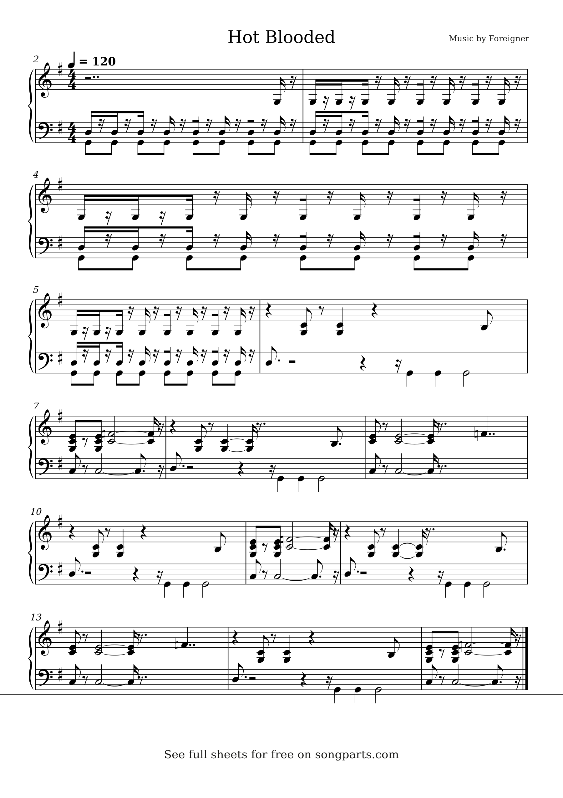 Sheet music preview for Hot Blooded by Foreigner