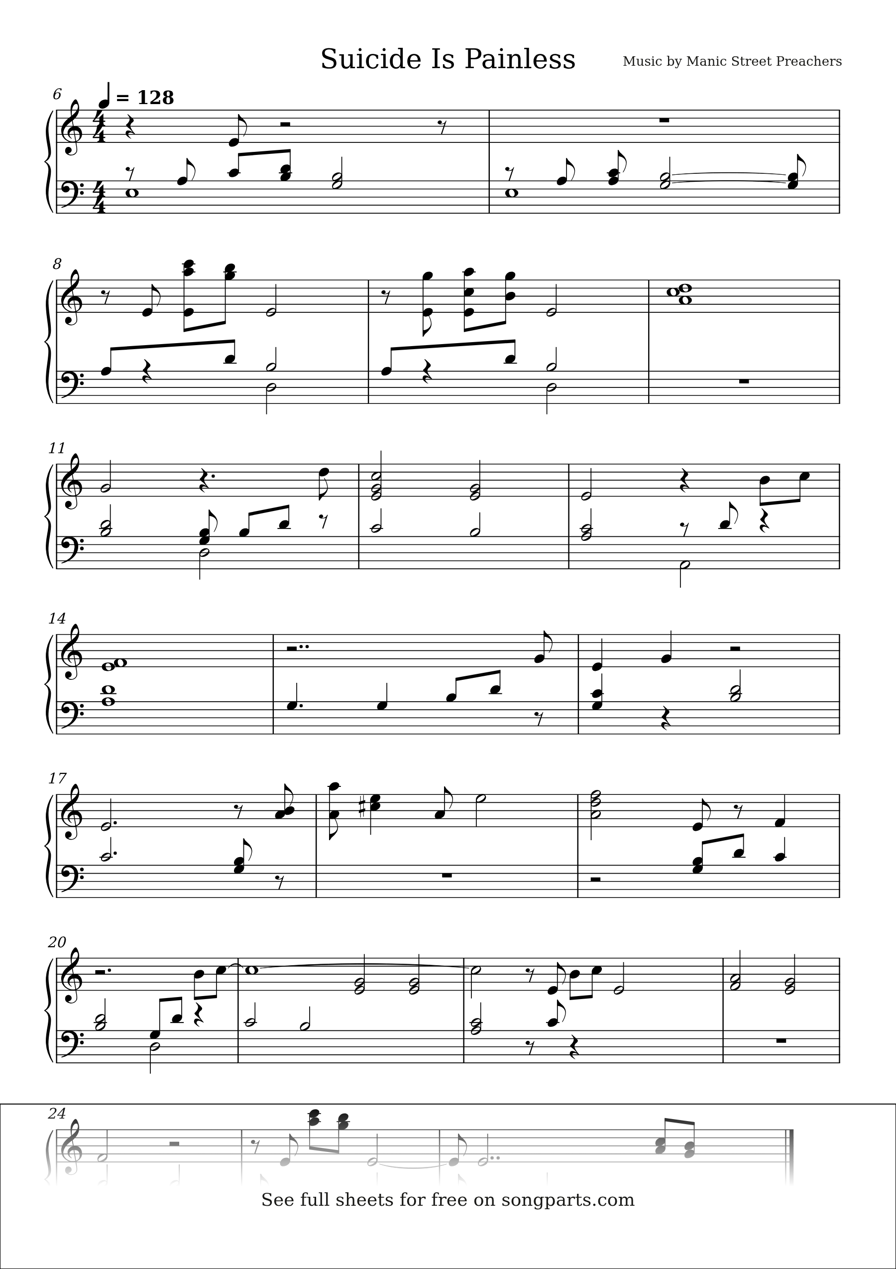 Sheet music preview for Suicide Is Painless by Manic Street Preachers
