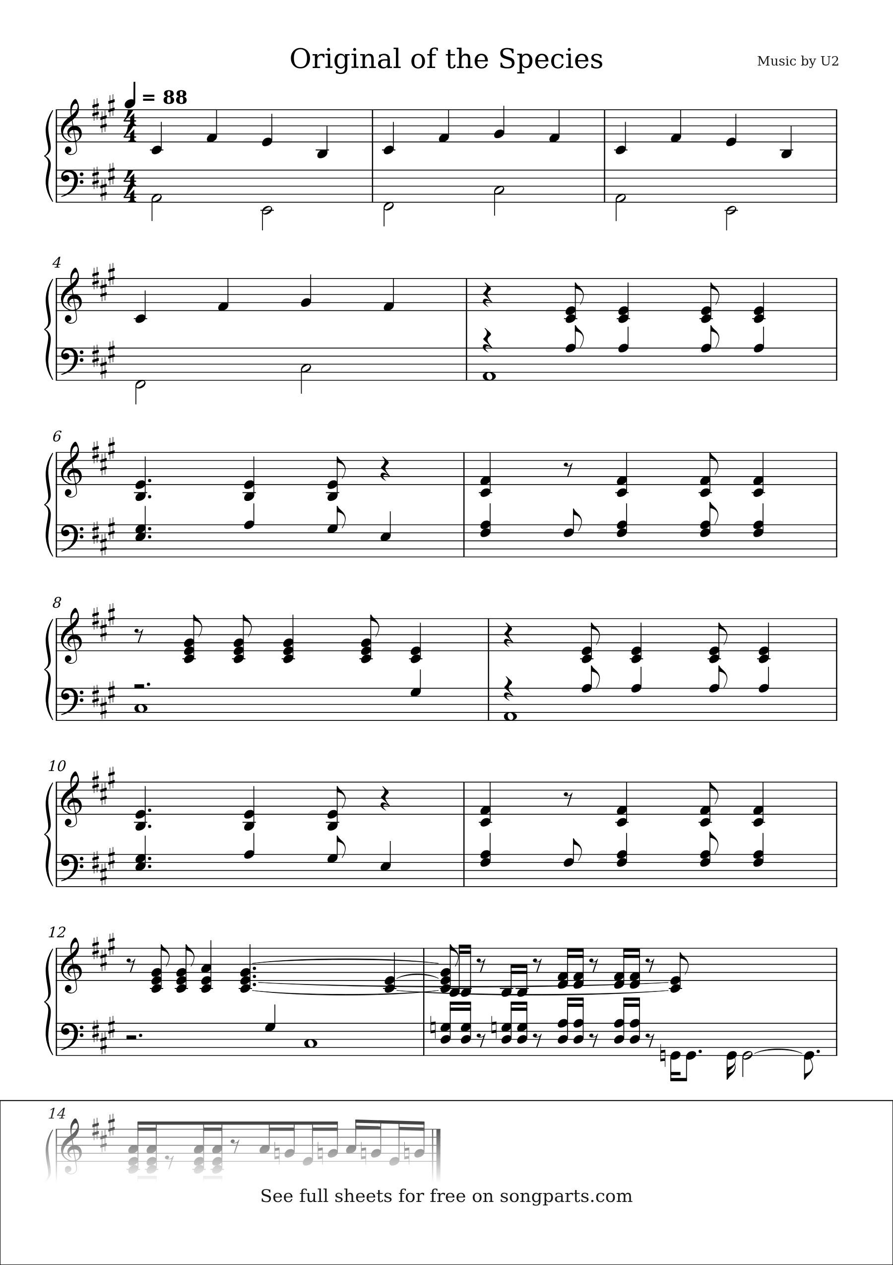 Vista previa de la partitura de Original of the Species de U2