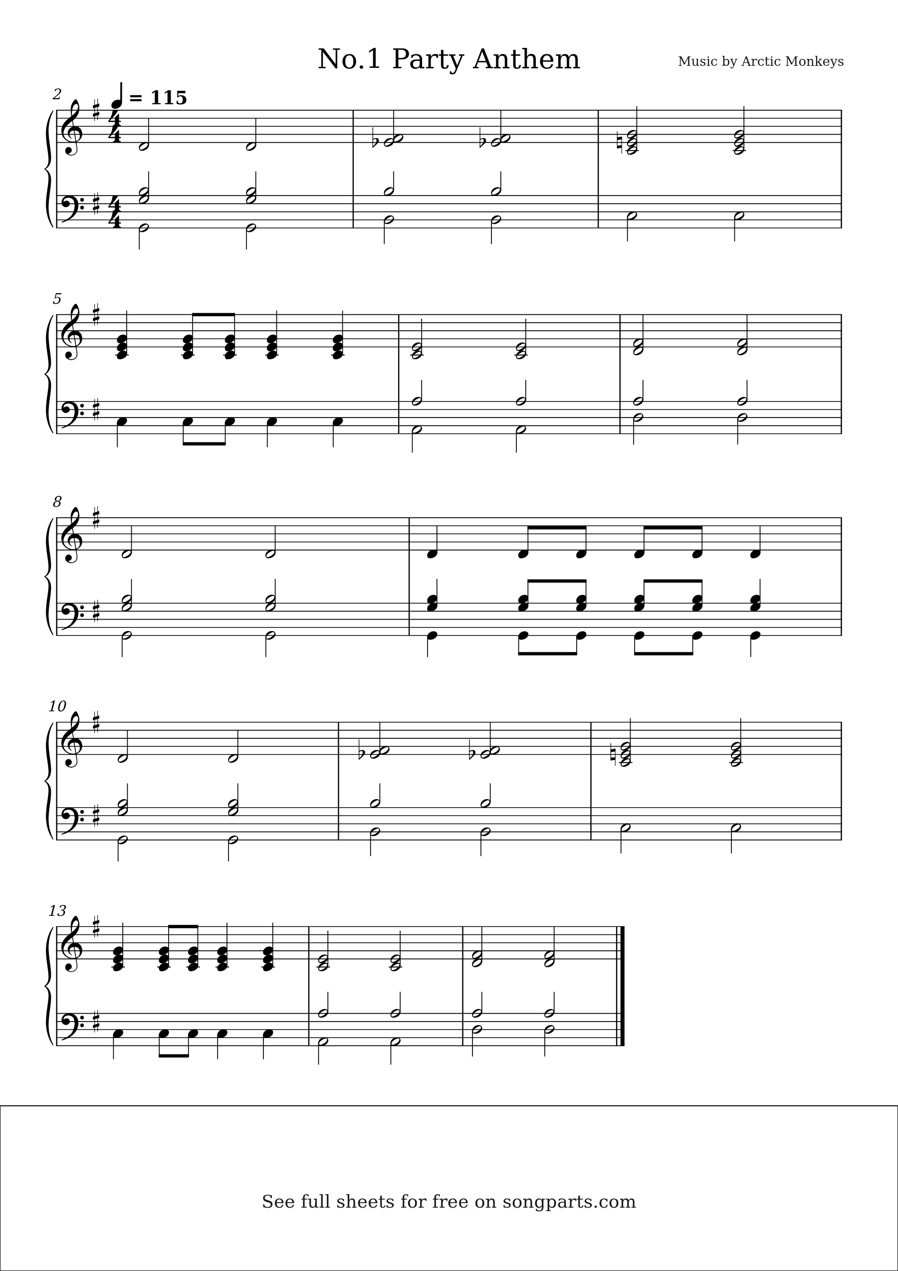 Sheet music preview for No.1 Party Anthem by Arctic Monkeys