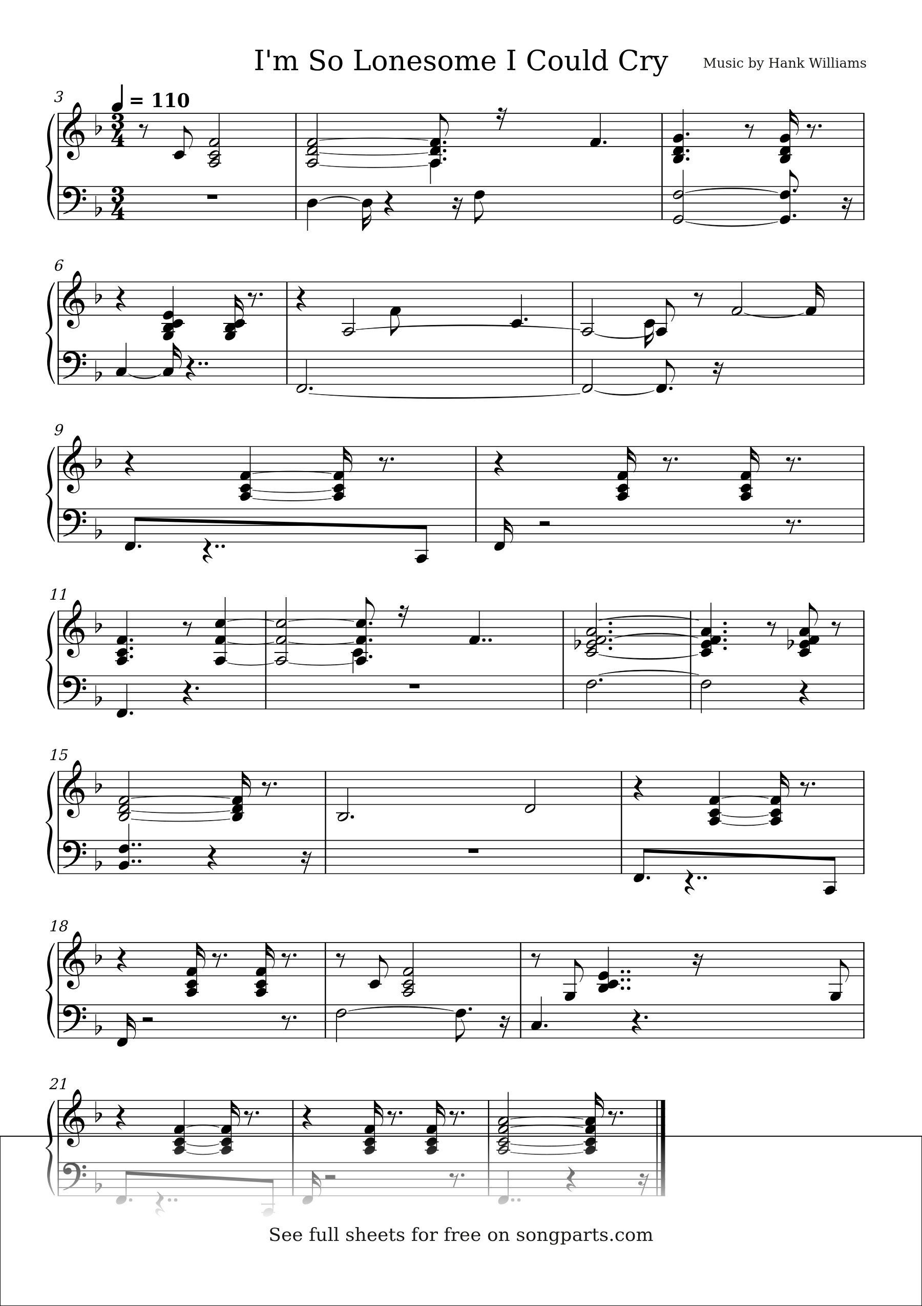 Превью нот I'm So Lonesome I Could Cry (Hank Williams)