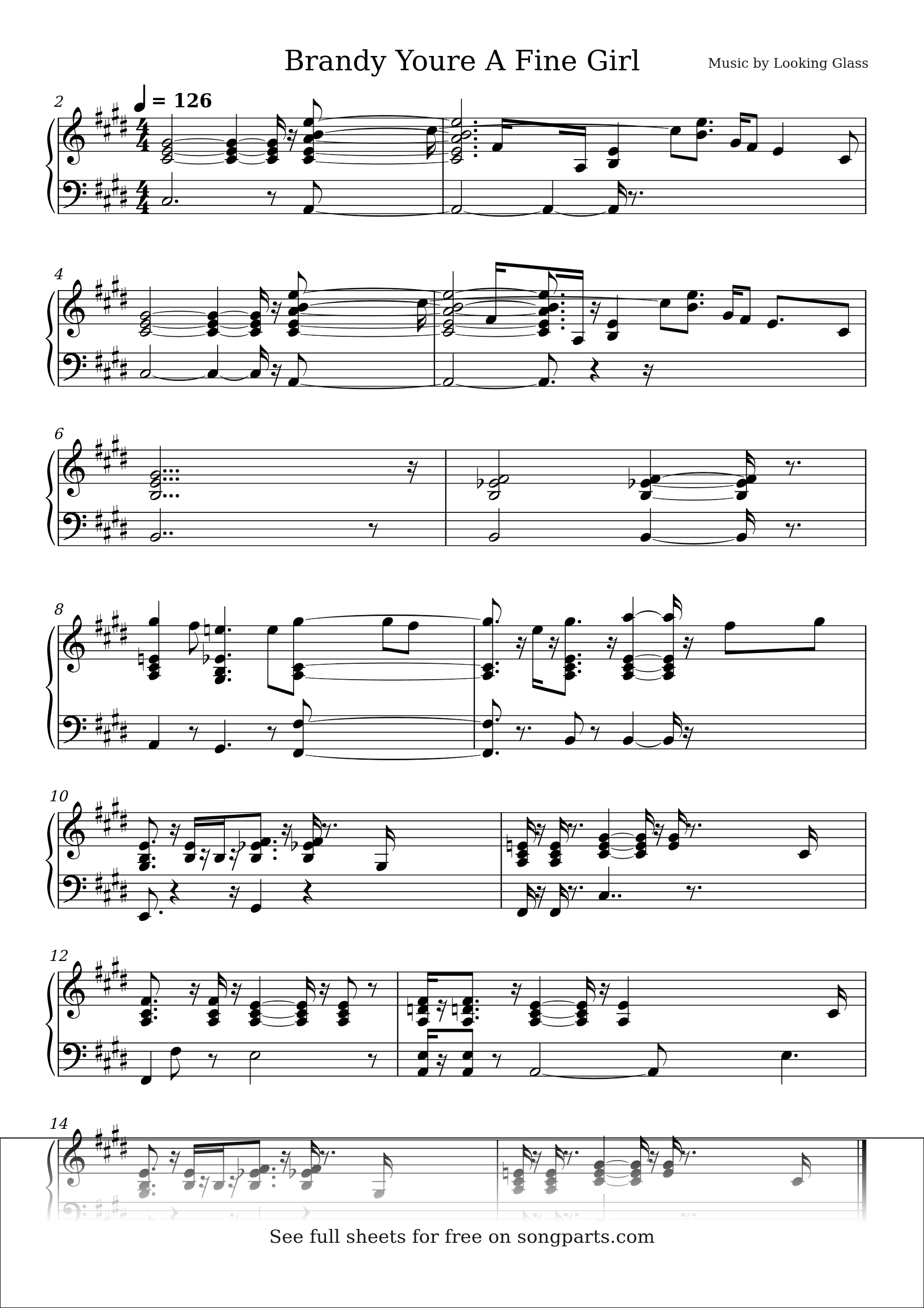 Sheet music preview for Brandy Youre A Fine Girl by Looking Glass