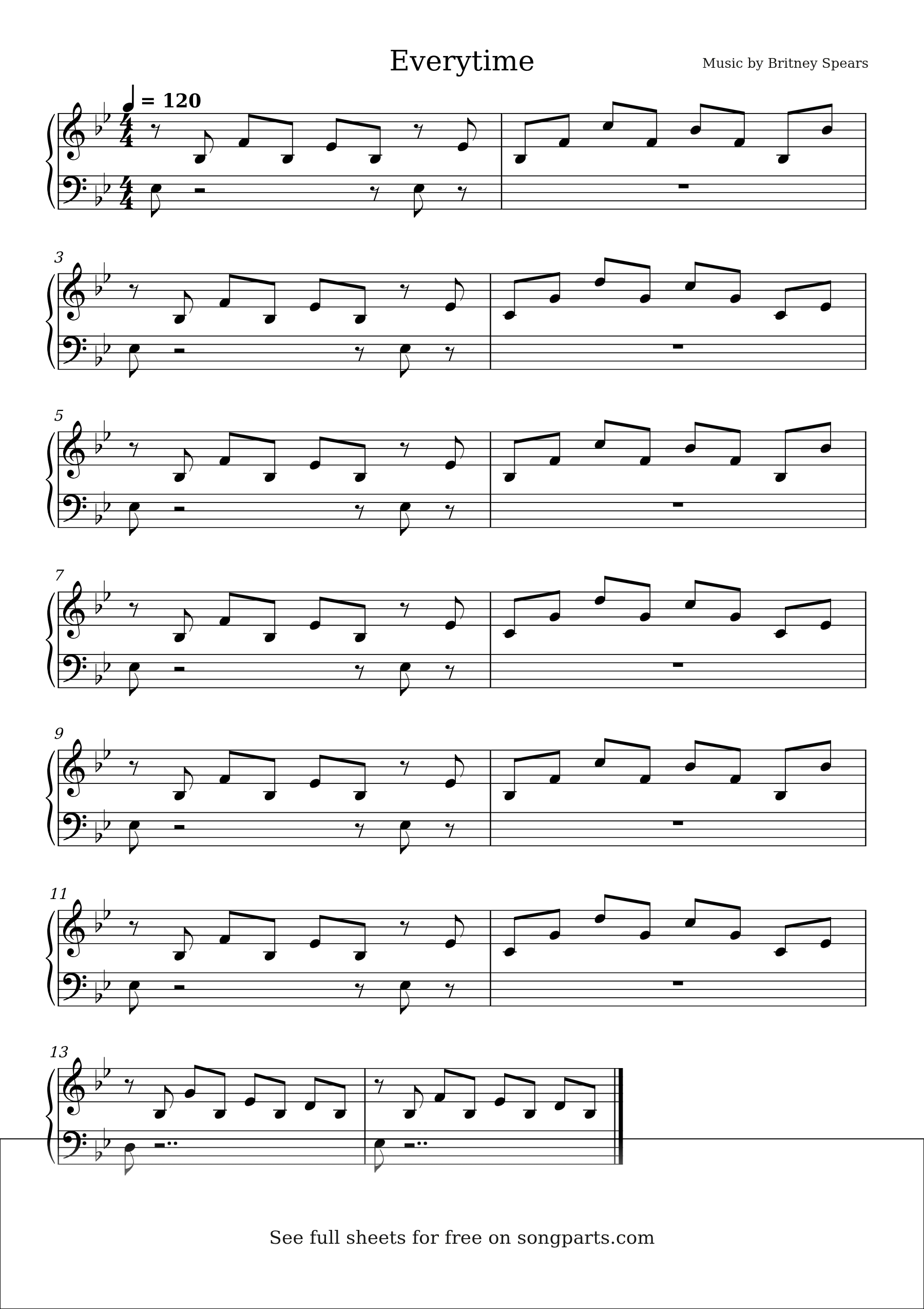 Sheet music preview for Everytime by Britney Spears