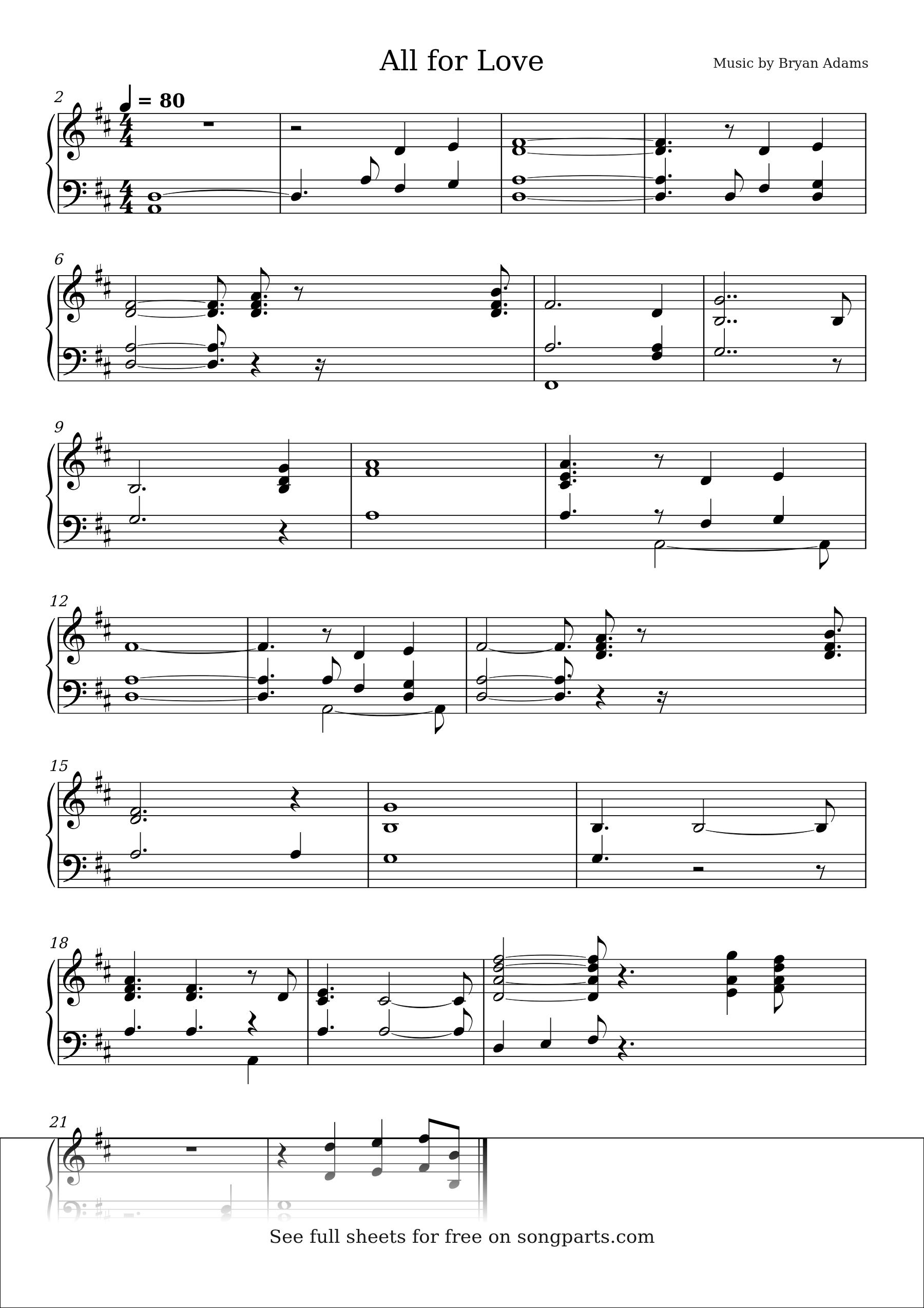 Sheet music preview for All for Love by Bryan Adams