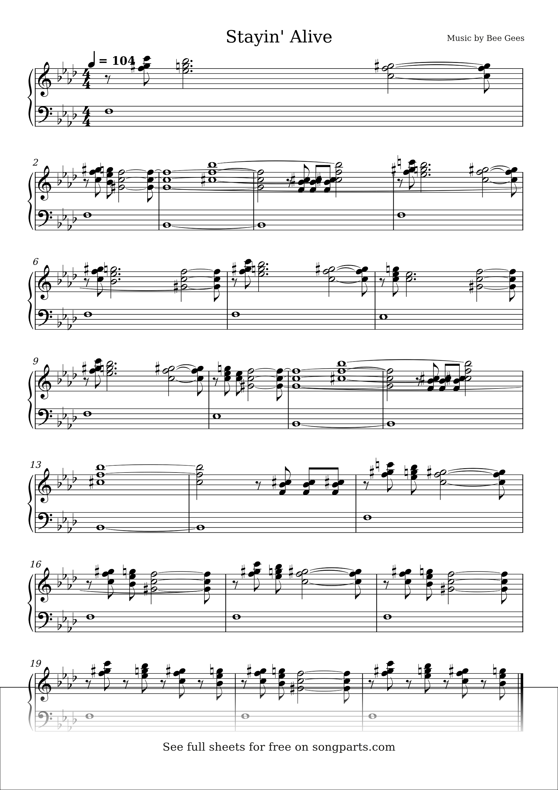 Sheet music preview for Stayin' Alive by Bee Gees