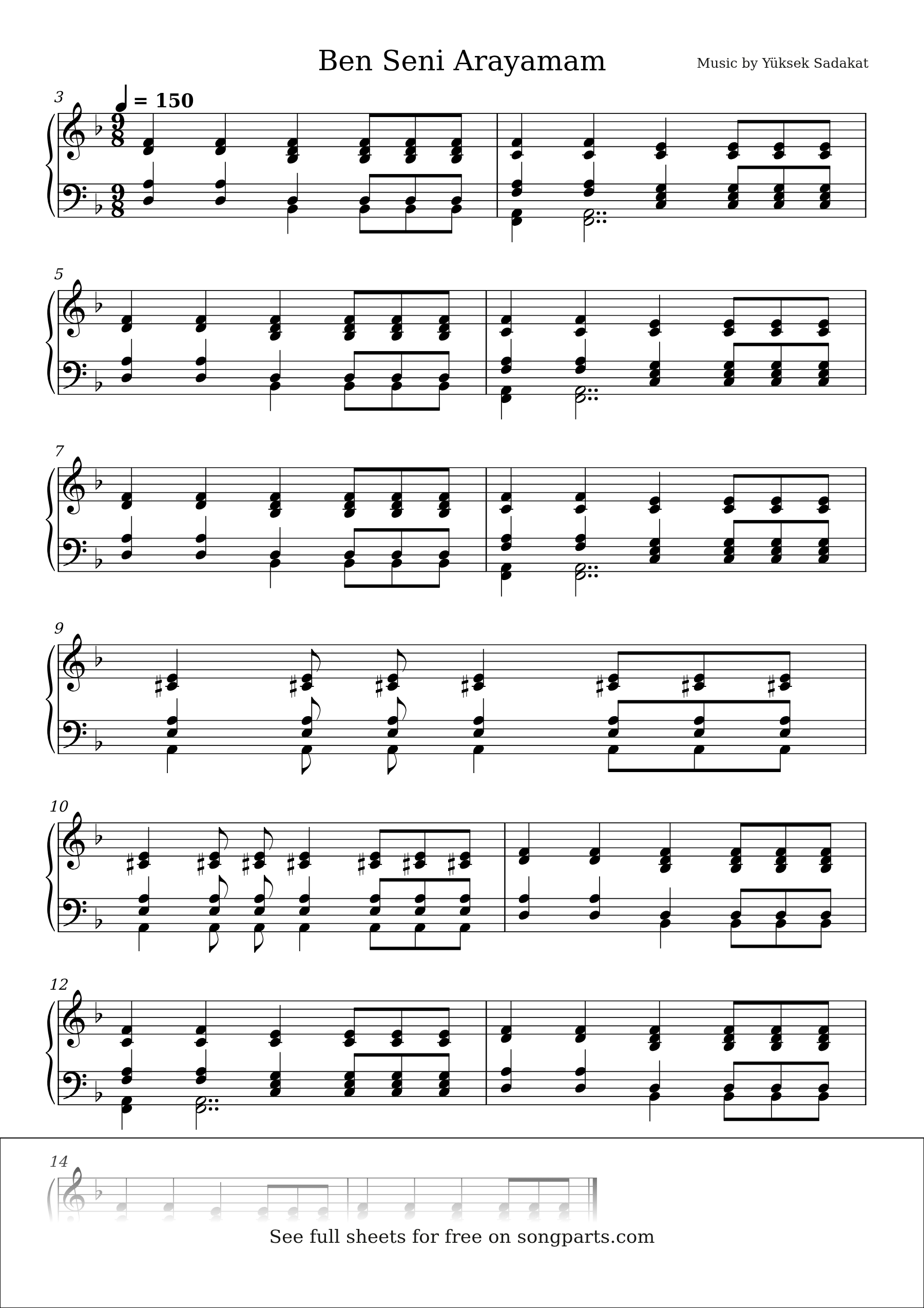 Vista previa de la partitura de Ben Seni Arayamam de Yüksek Sadakat