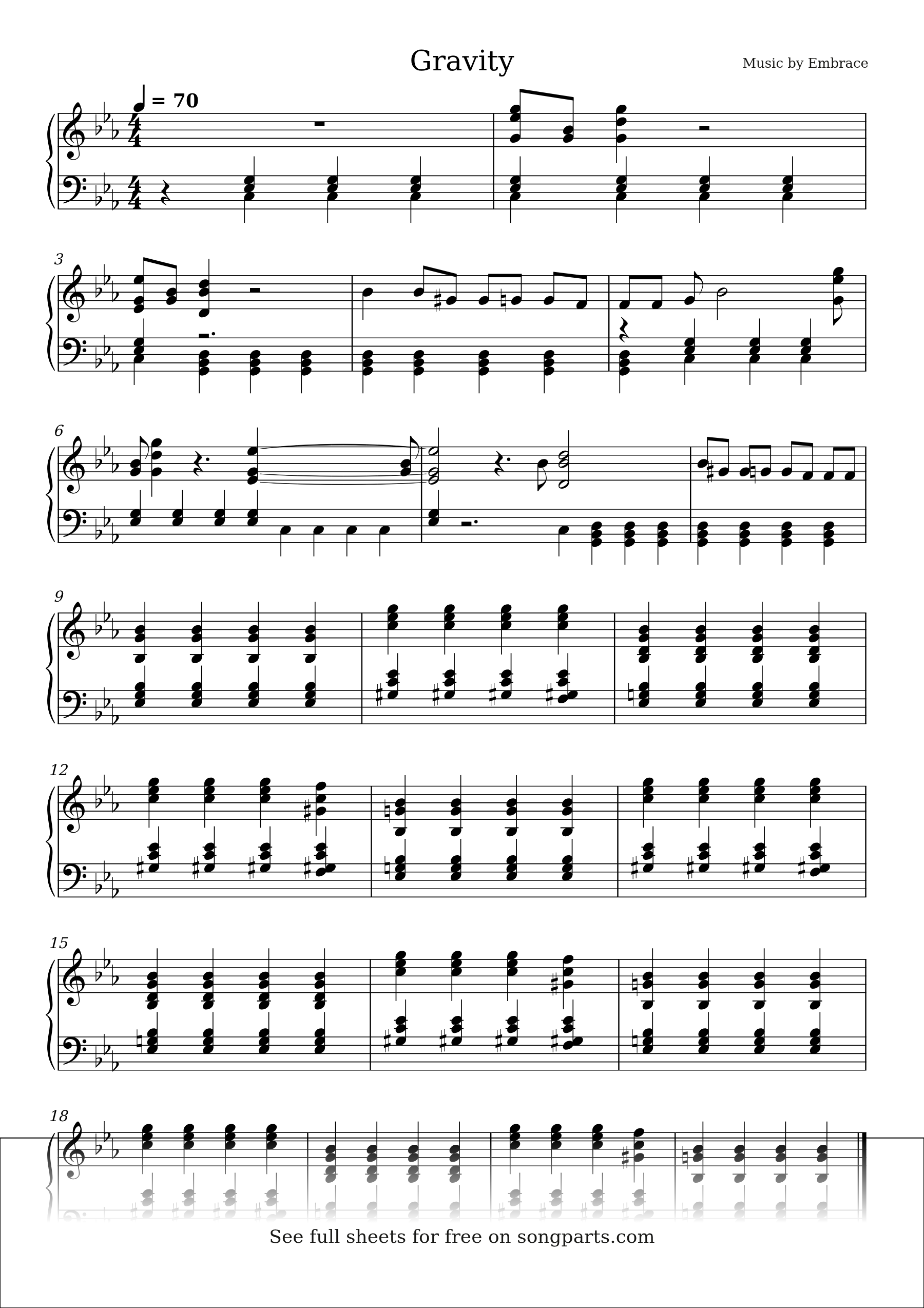 Sheet music preview for Gravity by Embrace