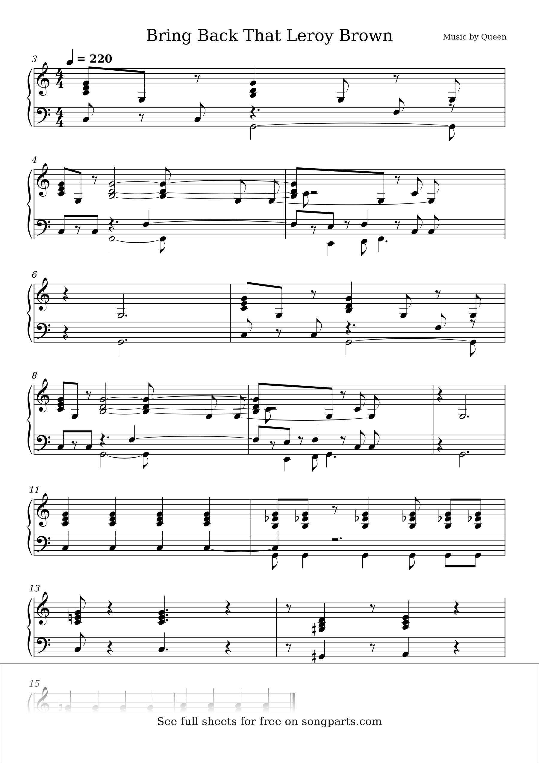 Sheet music preview for Bring Back That Leroy Brown by Queen