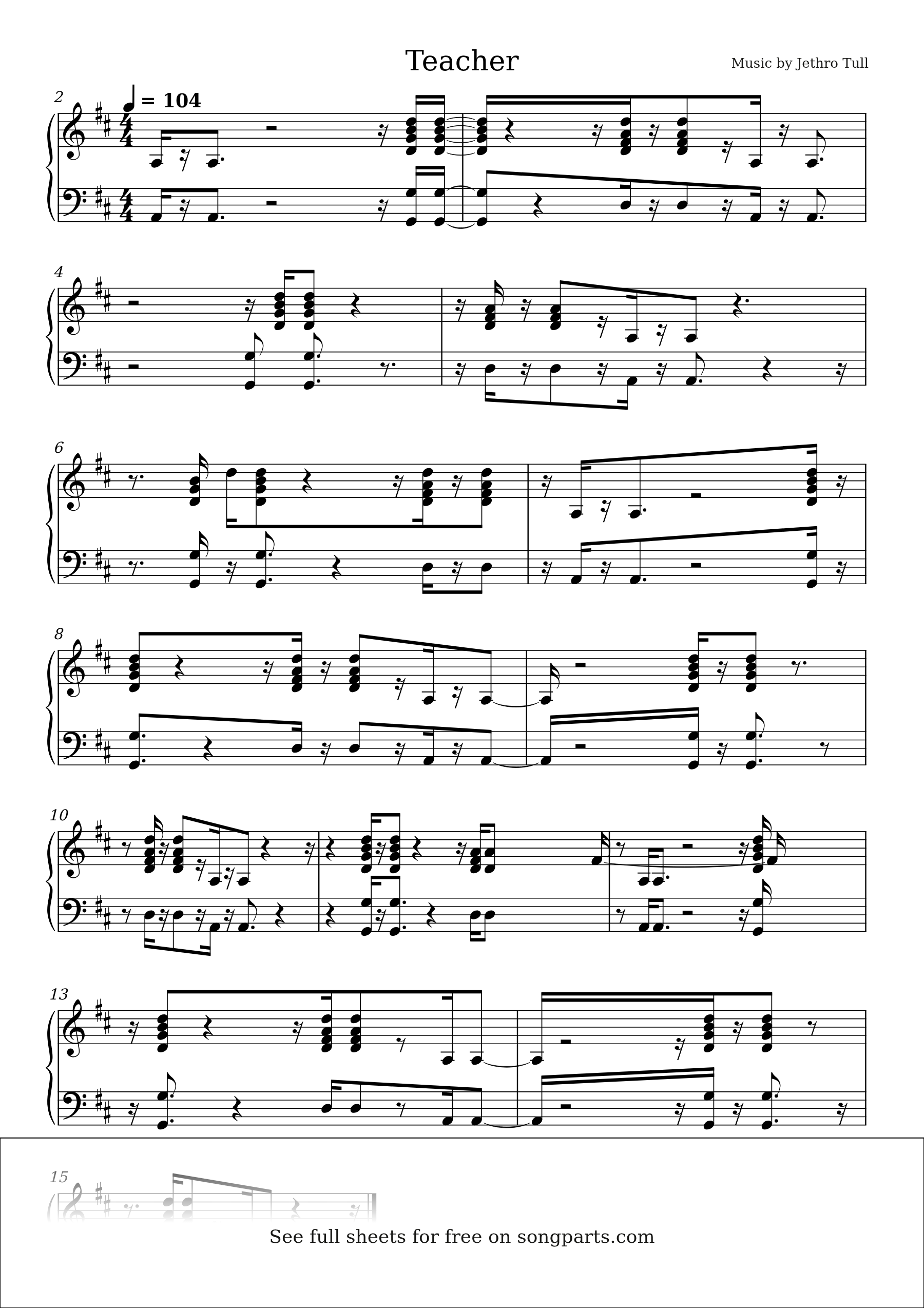 Sheet music preview for Teacher by Jethro Tull