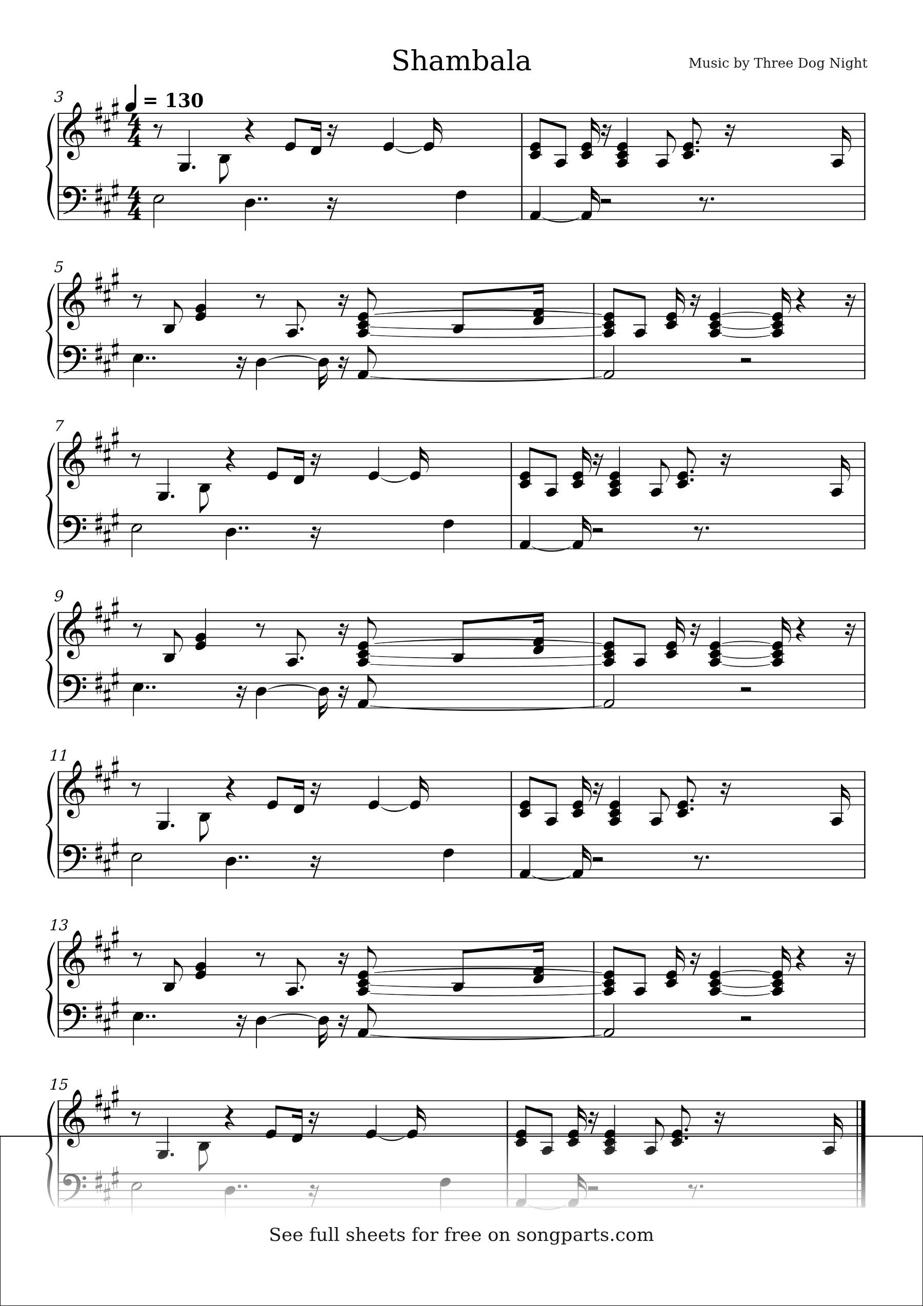 Vista previa de la partitura de Shambala de Three Dog Night