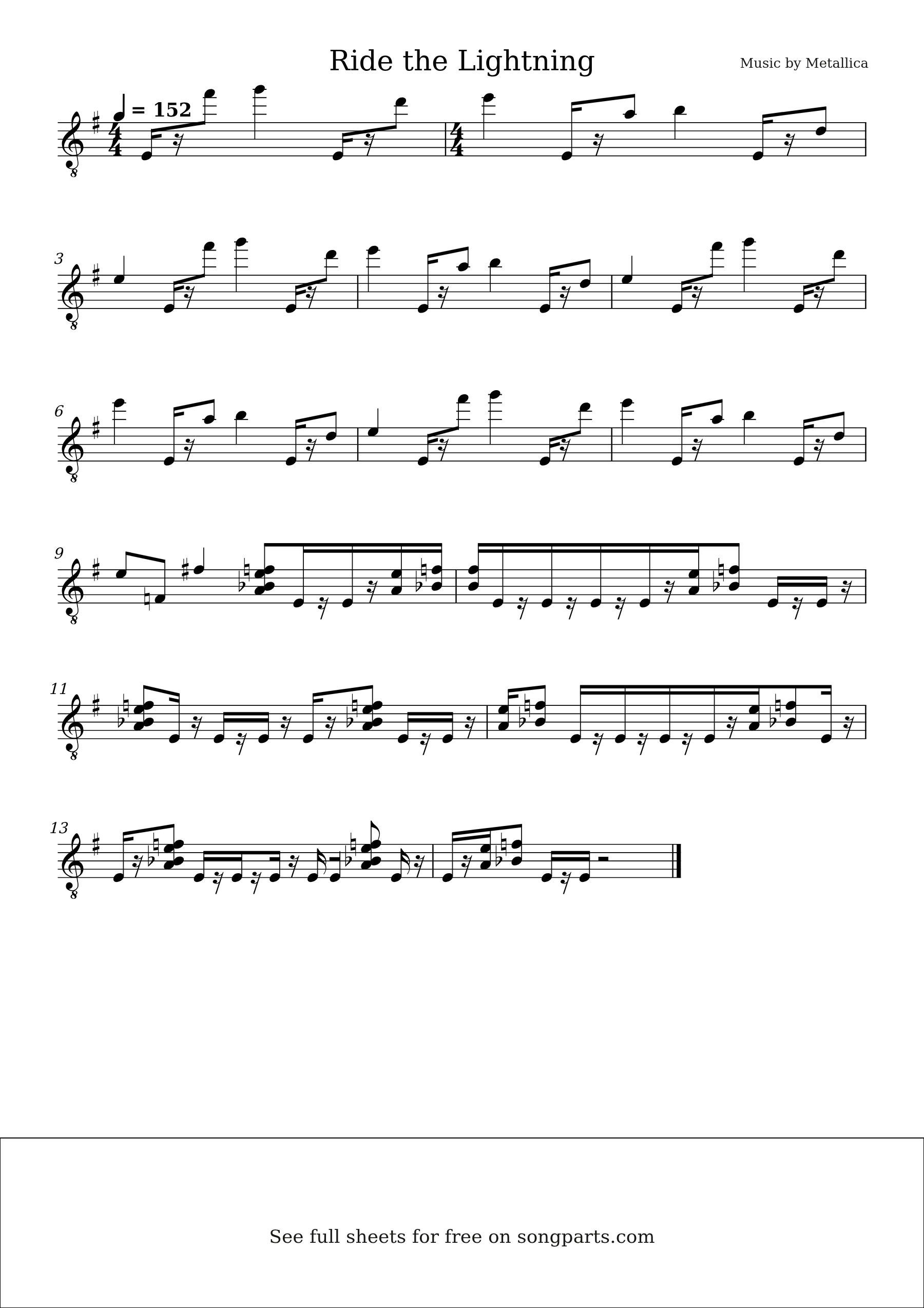 Vista previa de la partitura de Ride the Lightning de Metallica