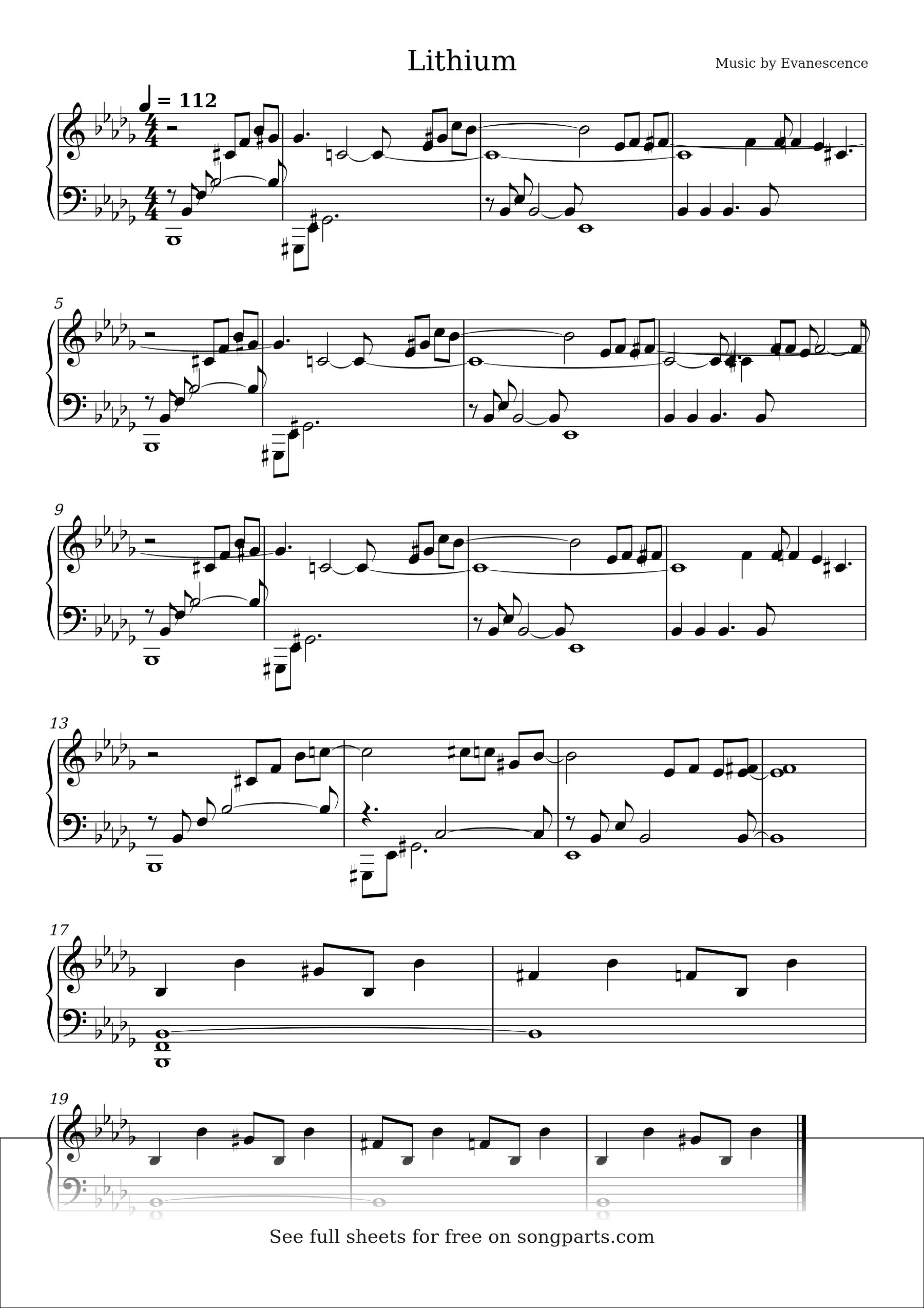  Превью нот Lithium (Evanescence)