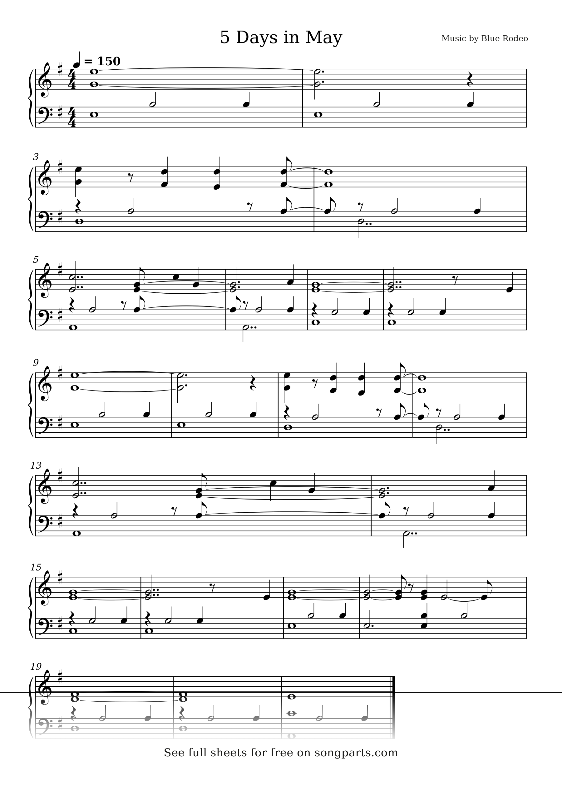 Sheet music preview for 5 Days in May by Blue Rodeo