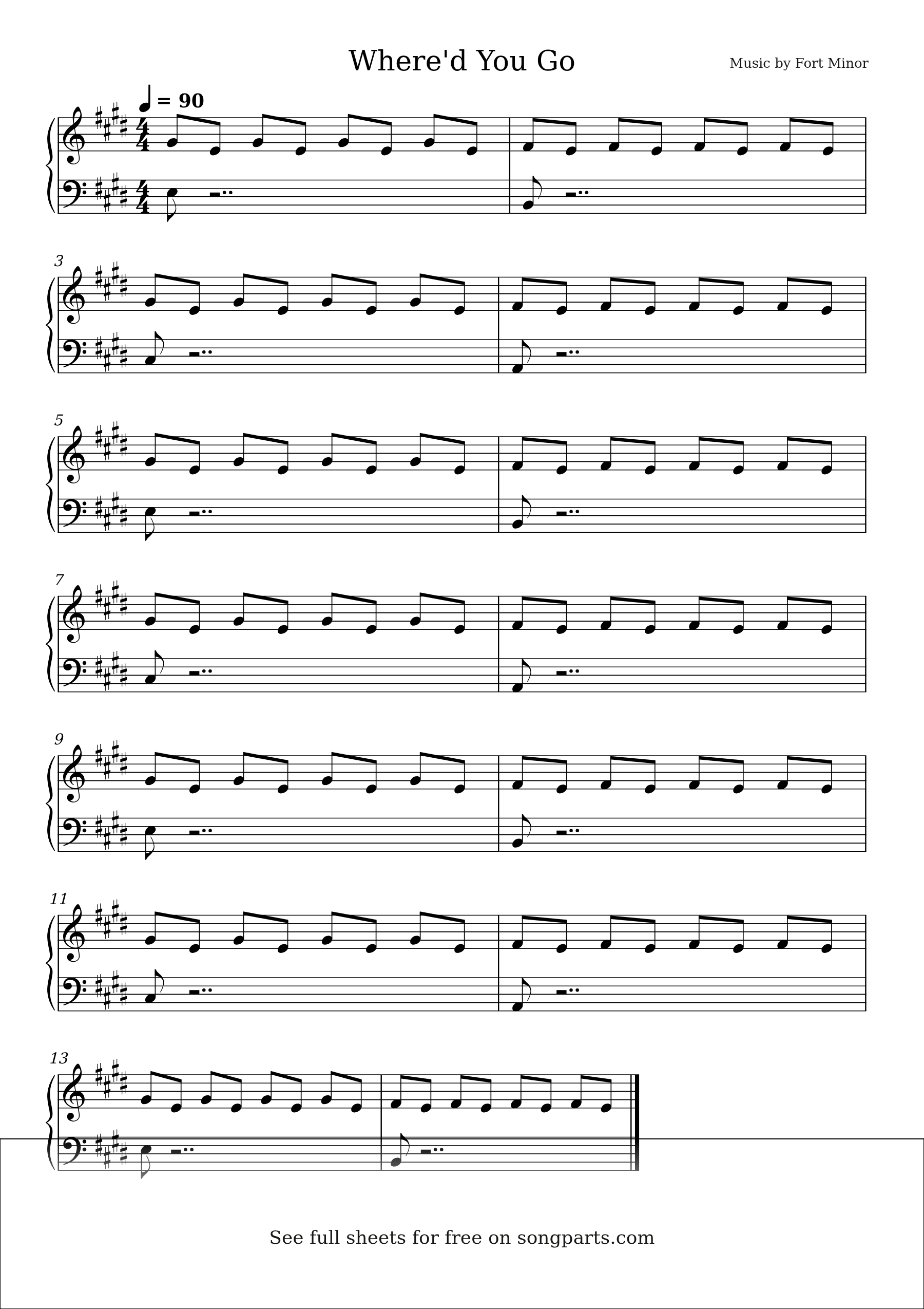 Sheet music preview for Where'd You Go by Fort Minor