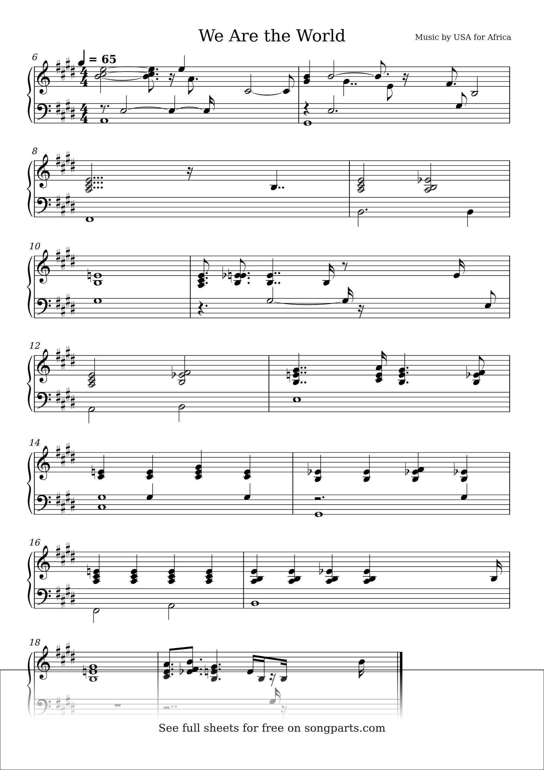 Sheet music preview for We Are the World by USA for Africa