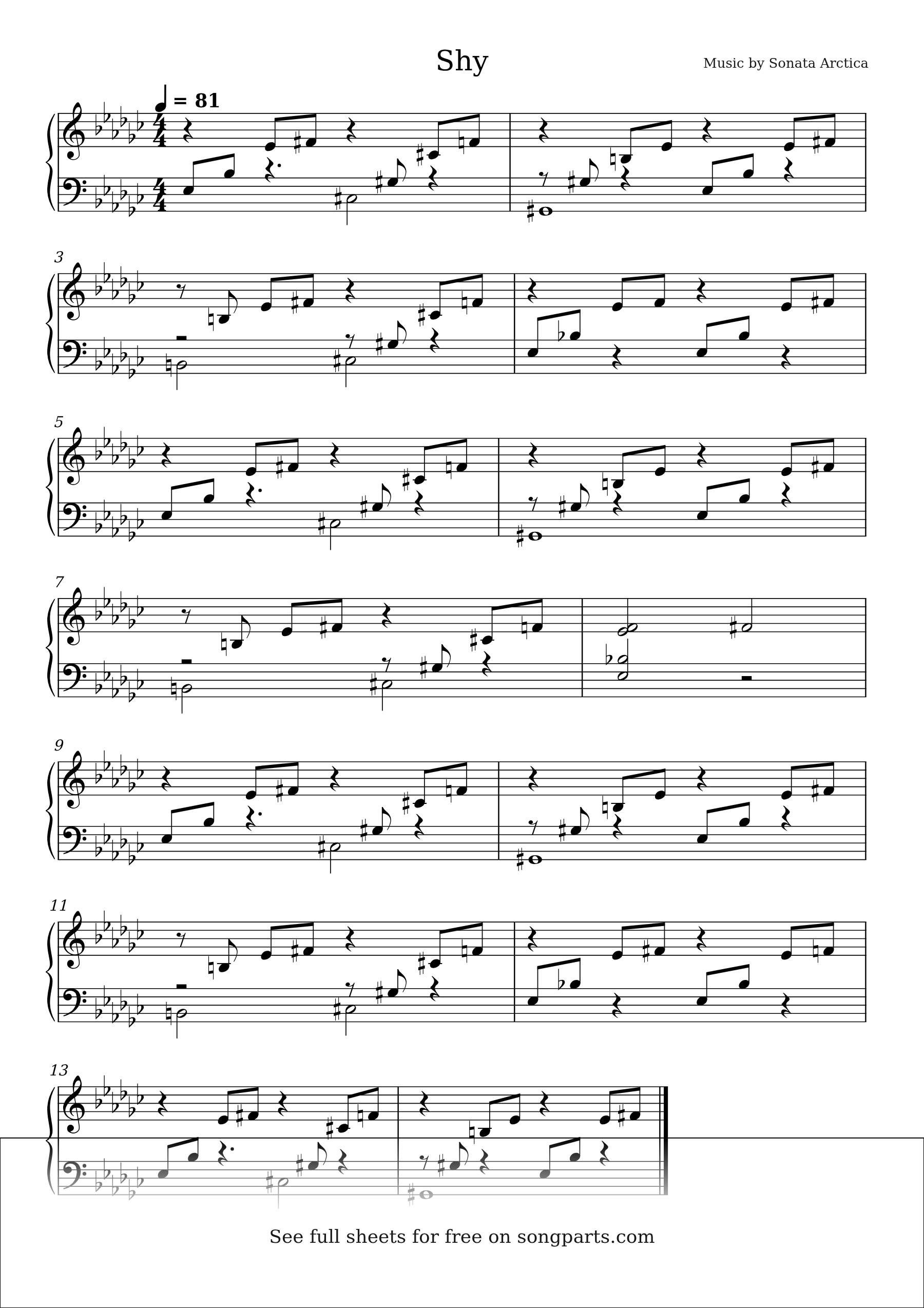 Vista previa de la partitura de Shy de Sonata Arctica