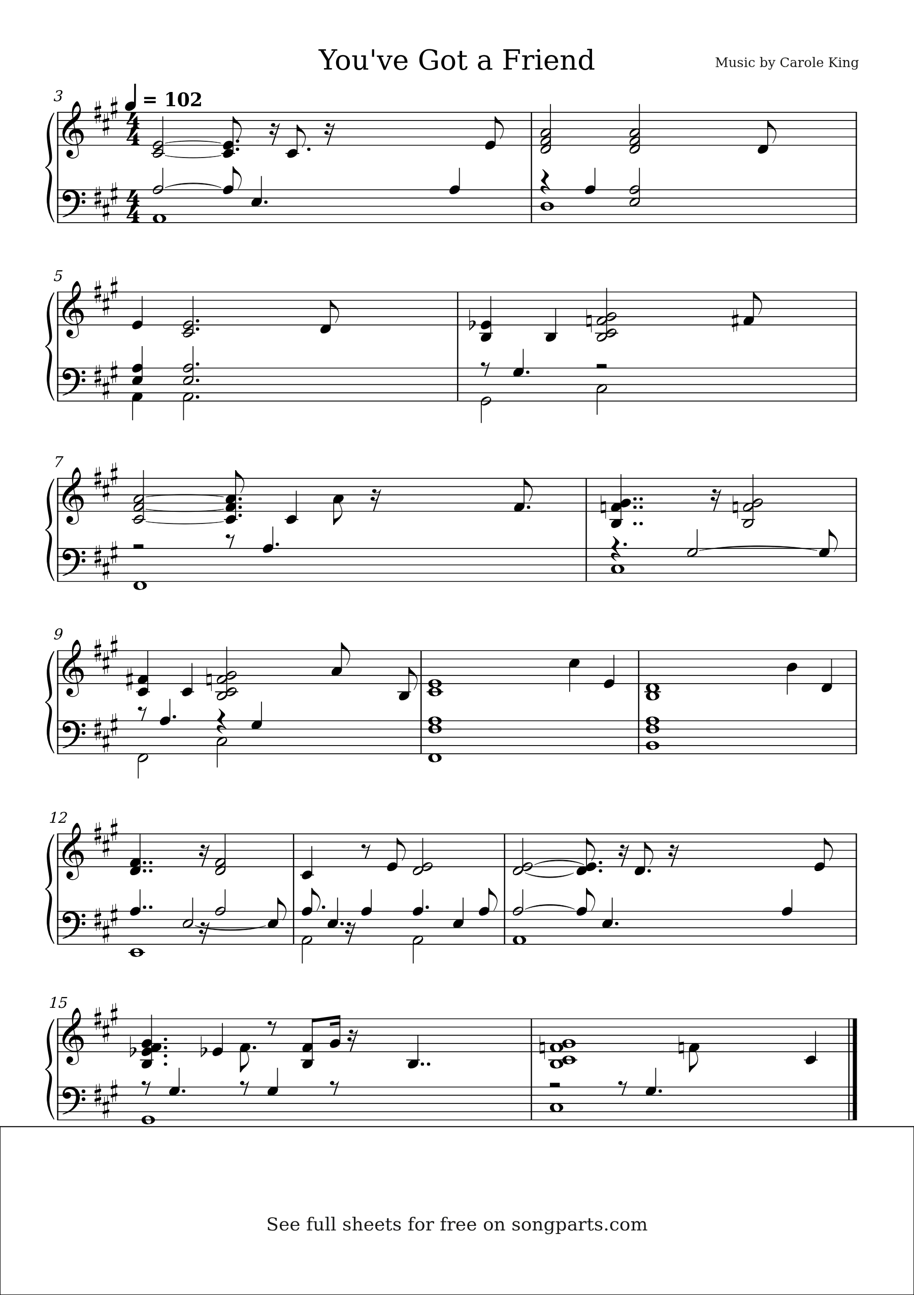 Sheet music preview for You've Got a Friend by Carole King