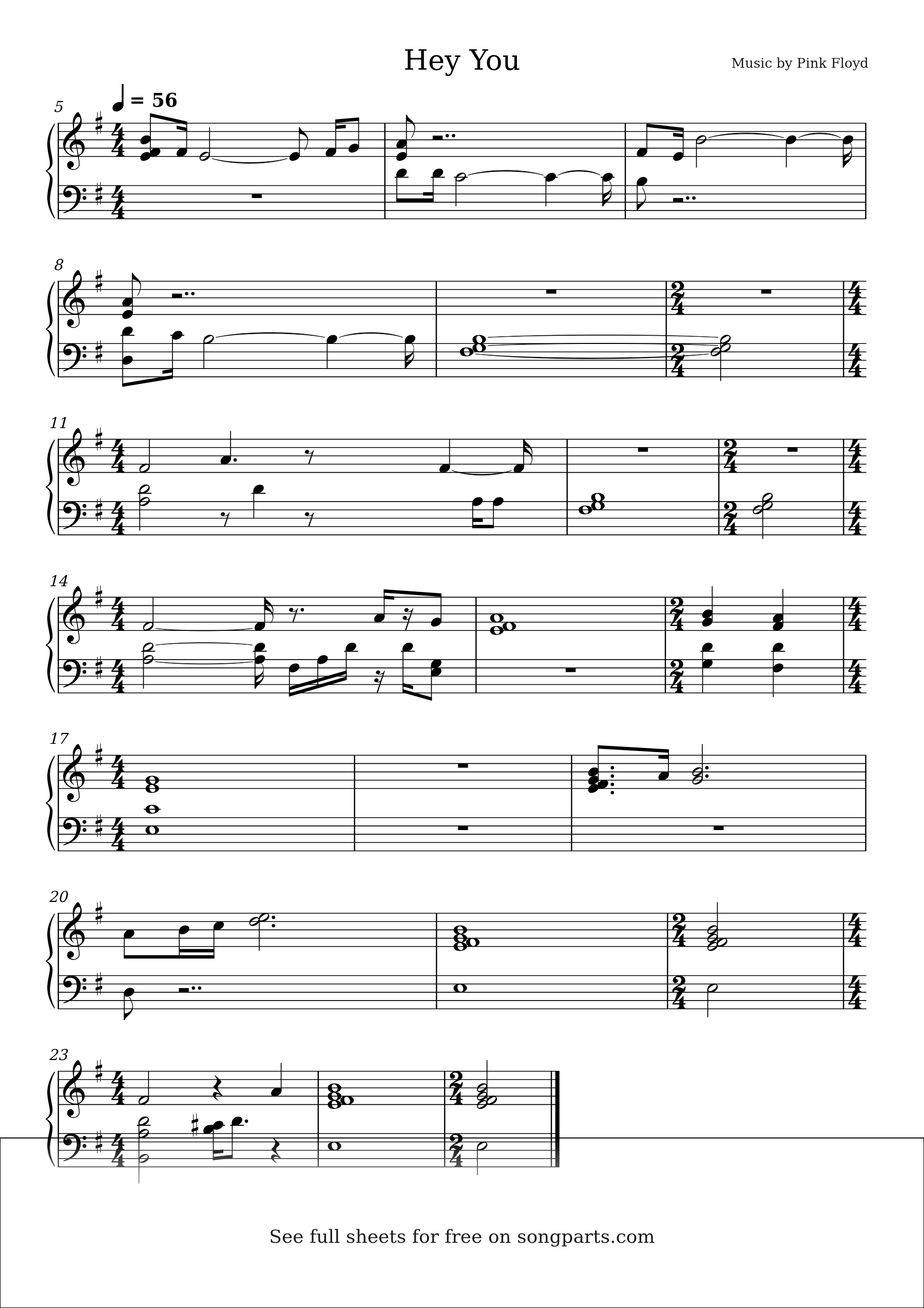 Vista previa de la partitura de Hey You de Pink Floyd